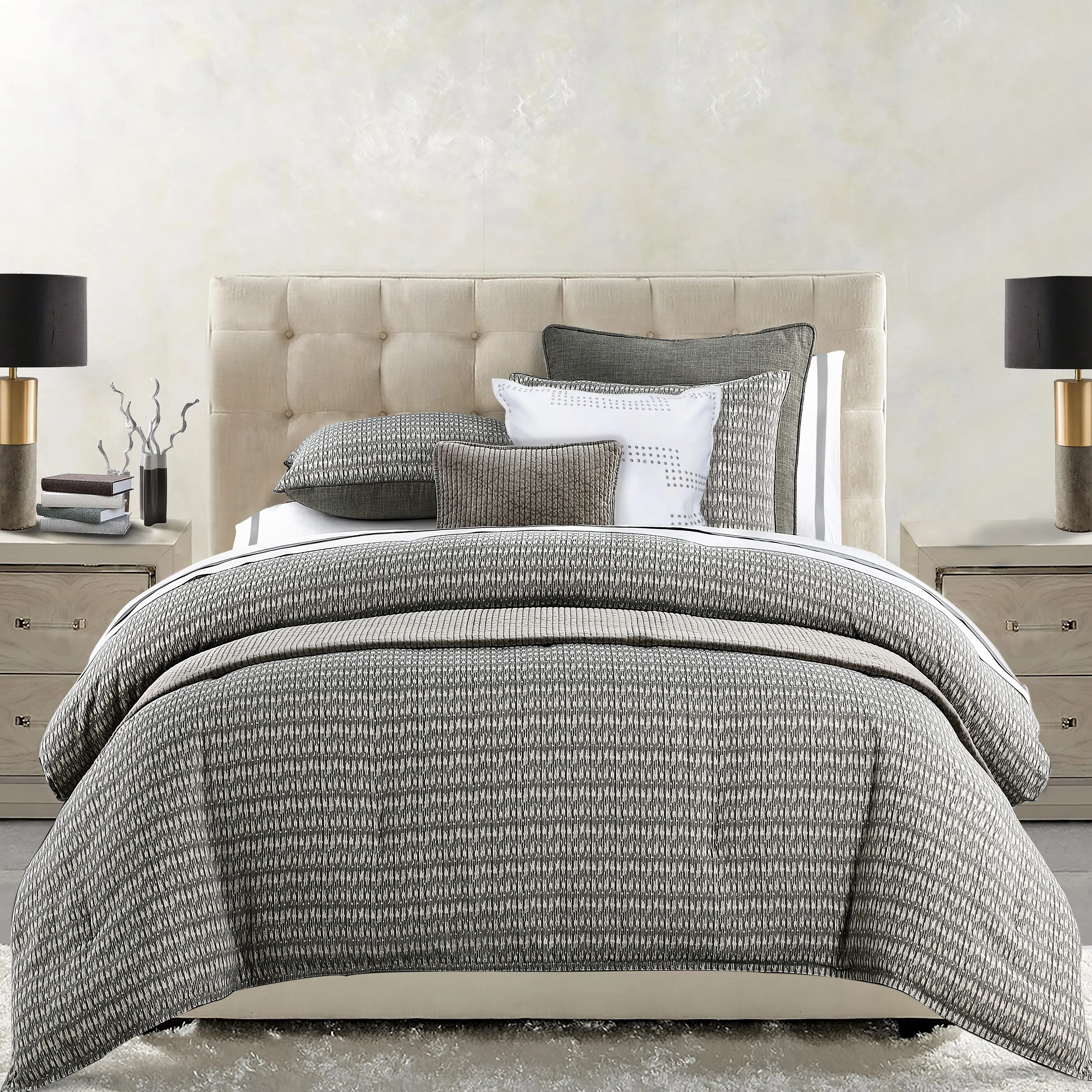 Fenton Gray, Cream and Taupe Super Queen 3 Piece Bedding Collection-1