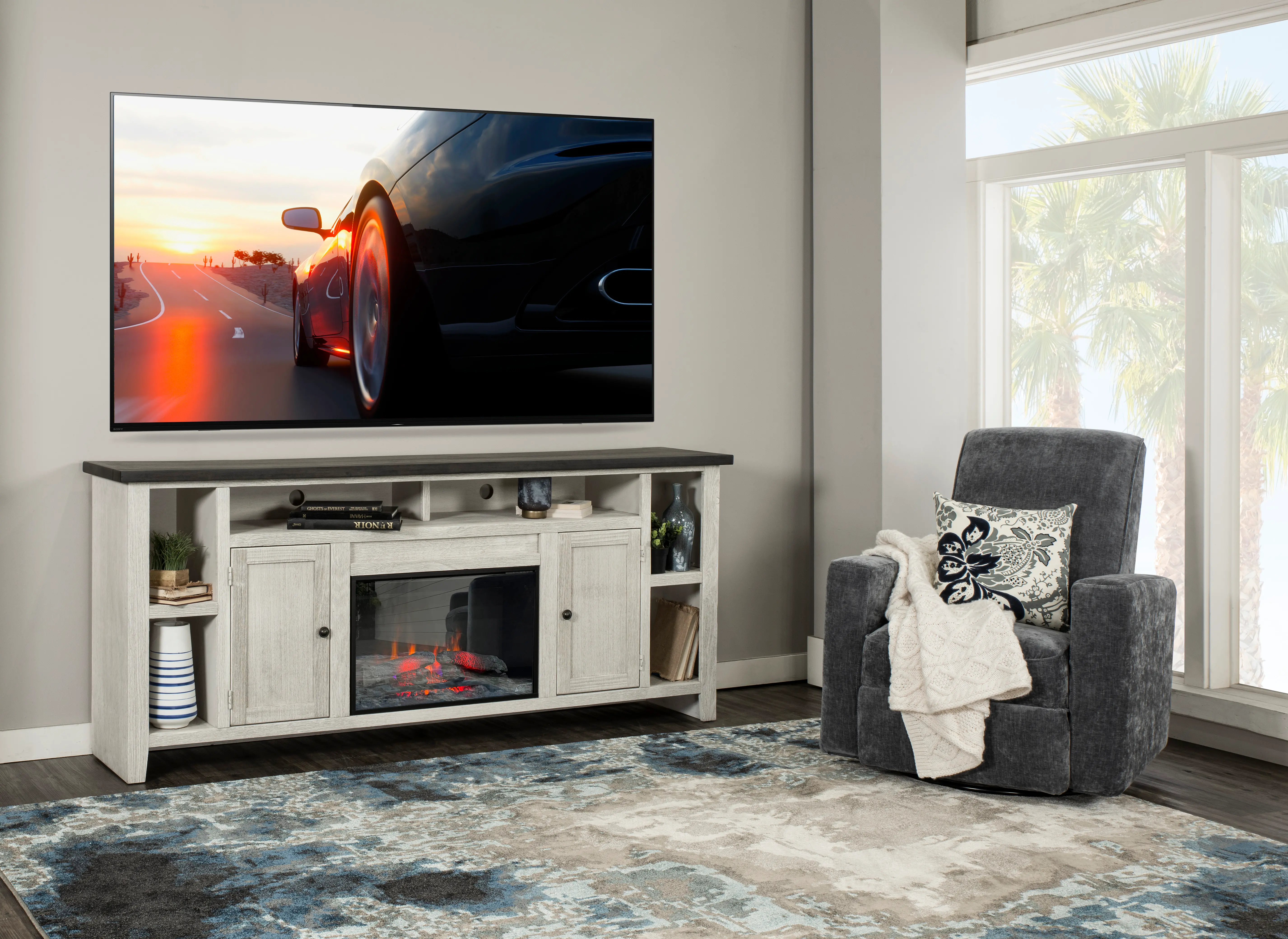 Eastport White 84  Fireplace TV Stand-1