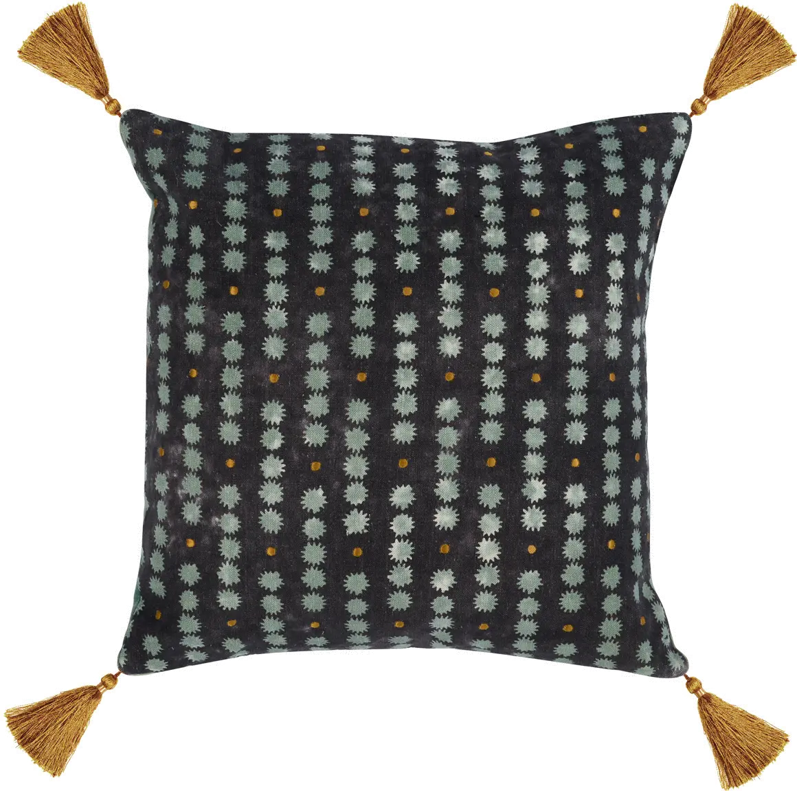 Black, Aqua and Gold Throw Pillow with Tassels-1