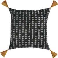 Black, Aqua and Gold Throw Pillow with Tassels