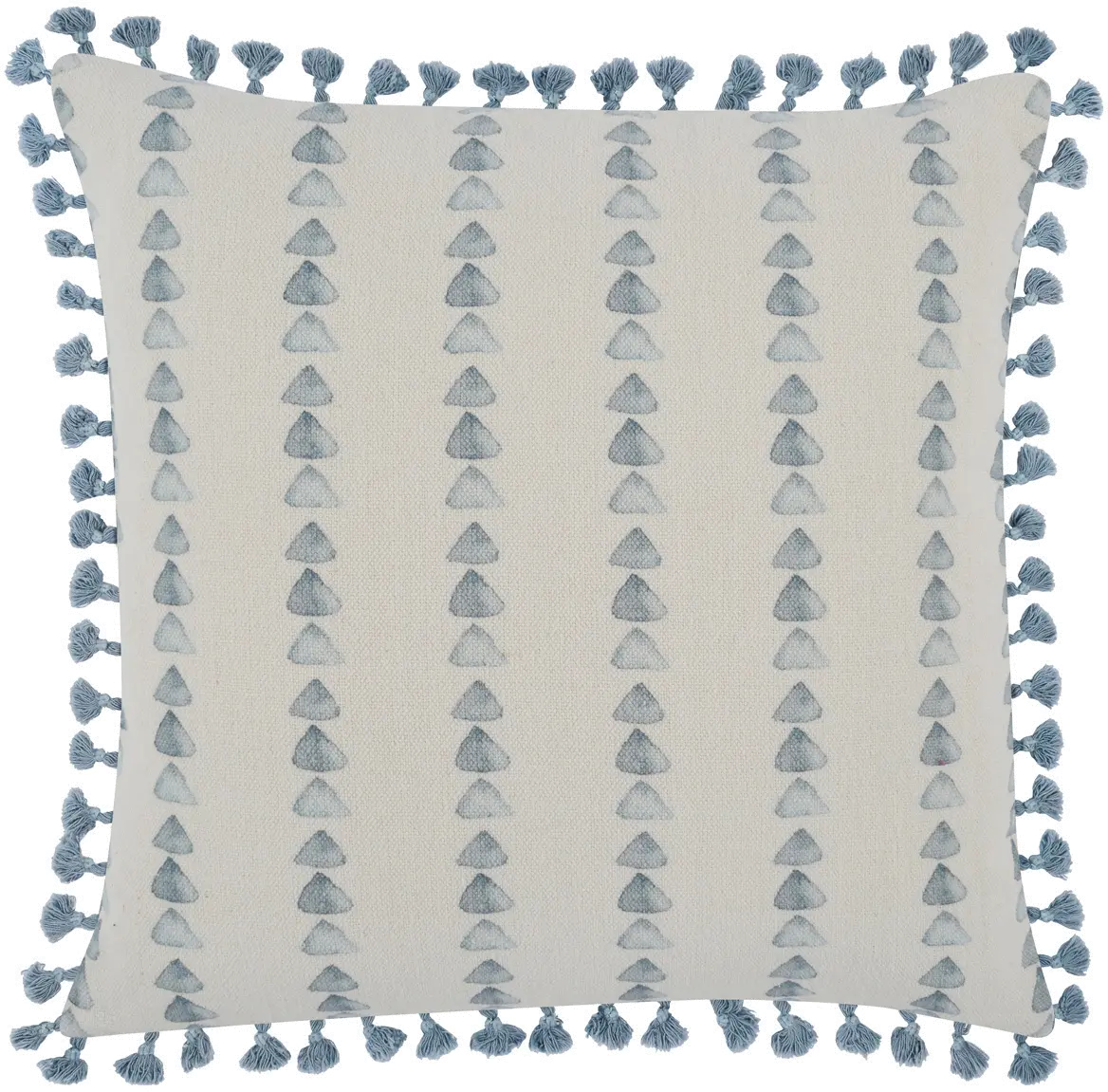 Shala Blue Triangle Patterned Throw Pillow with Tassels-1