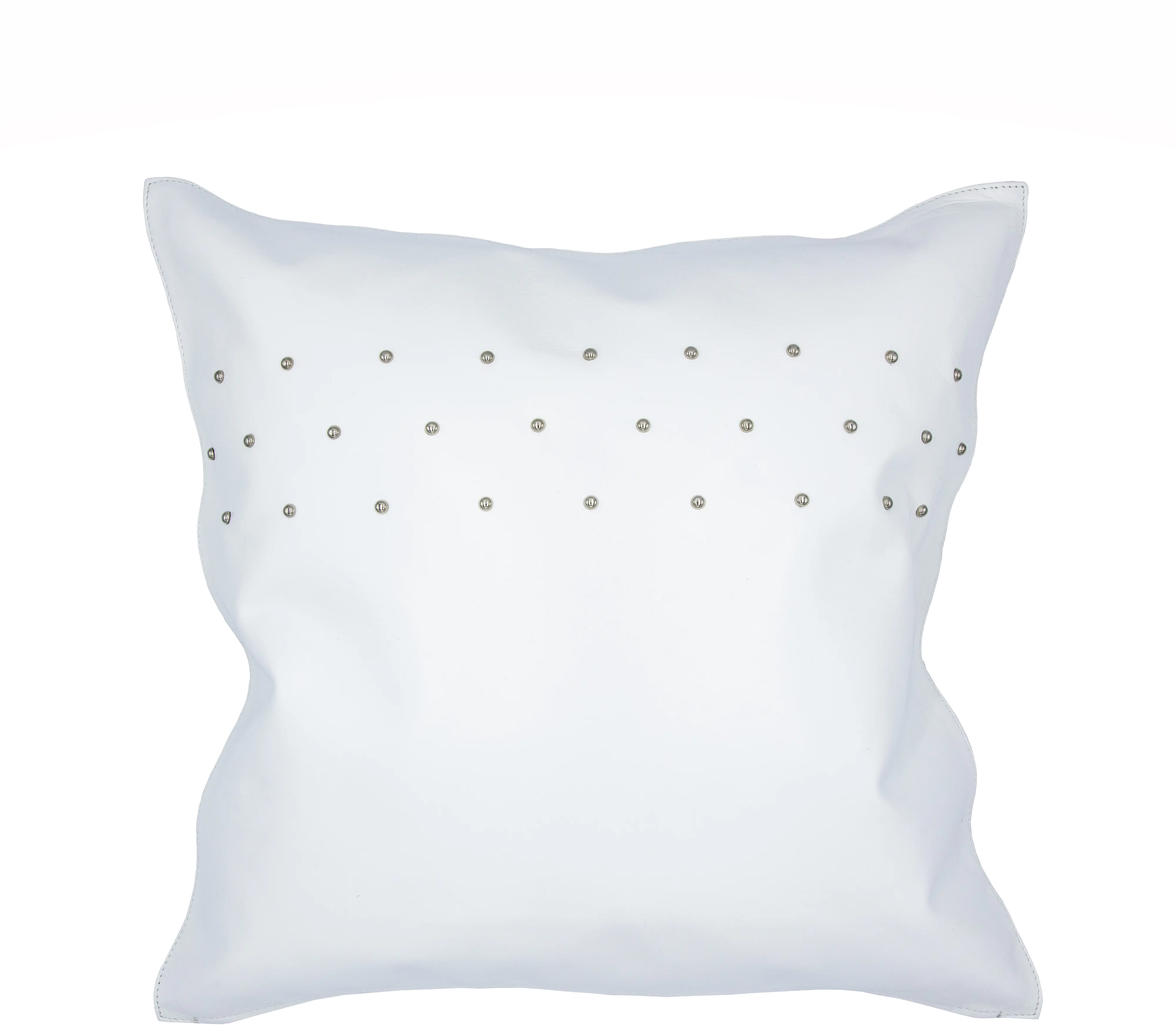 Contemporary Studded White Leather Throw Pillow-1
