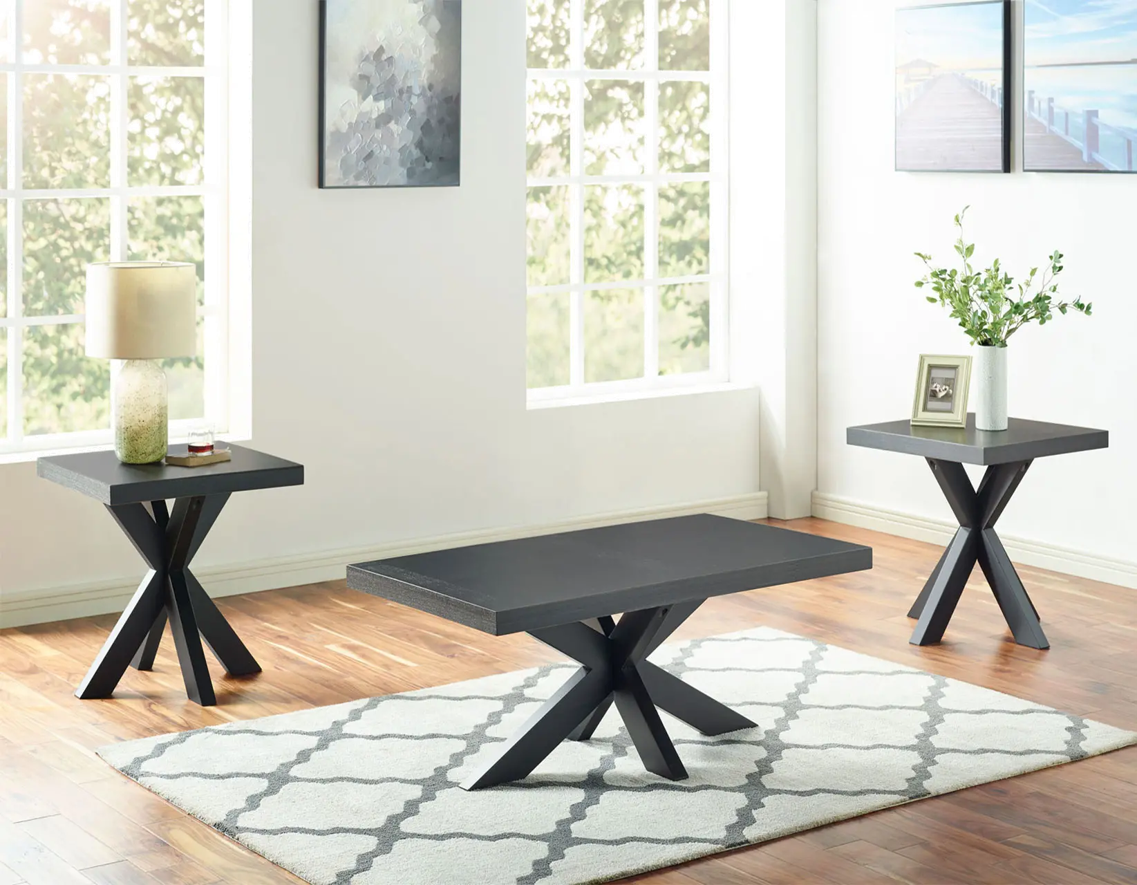 Harris Ebony Black Timber Beam Pedestal End Table-3
