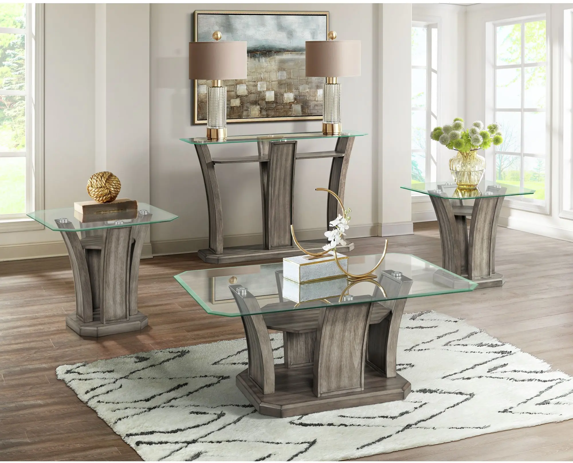 Dapper Gray Pedestal End Table with Glass Top-2