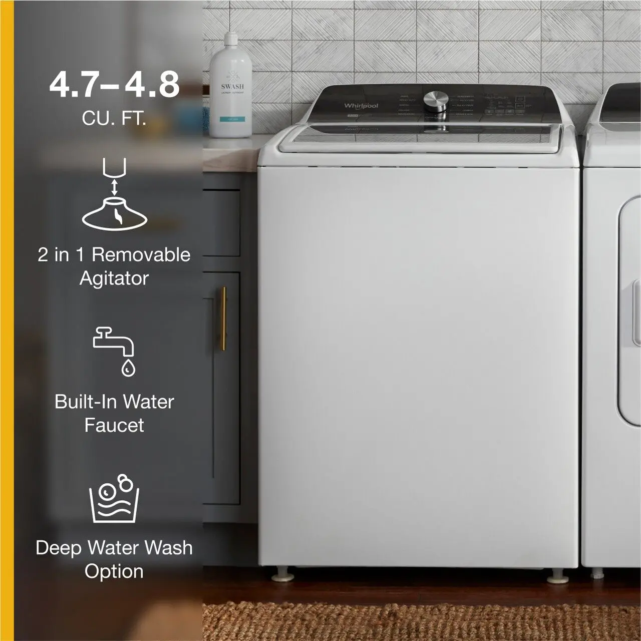 WTW5057LW Whirlpool Top Load Washer with Removable Agitator 4.7 cu. ft. - White W5057-5