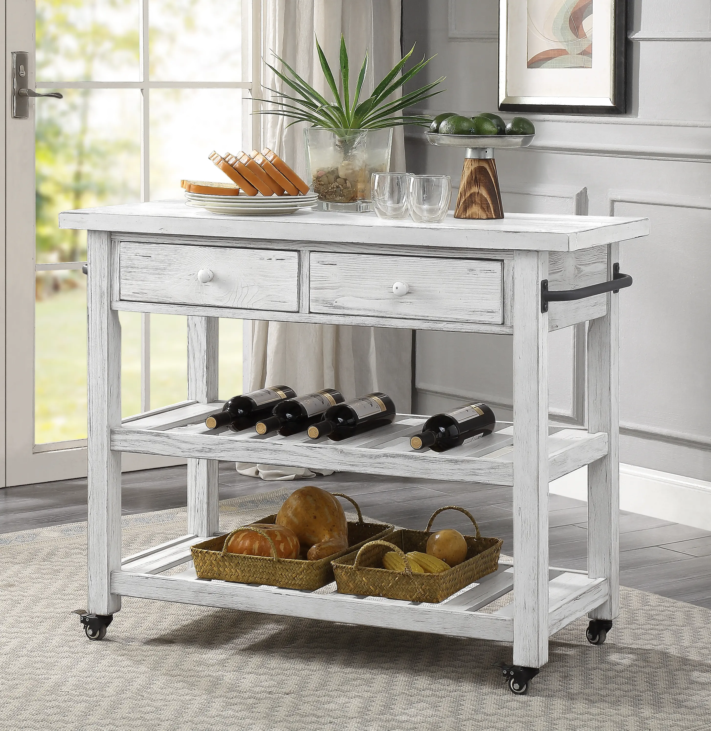 30434 Orchard Park Traditional White 2-Drawer Kitchen Cart-2