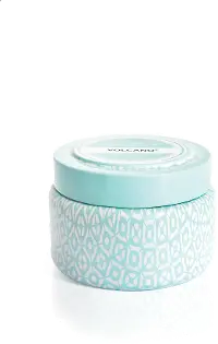 8.5 oz Volcano Signature Aqua and White Printed Travel Tin Candle