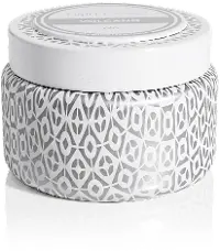 8.5 oz Volcano Signature White and Silver Printed Travel Tin Candle