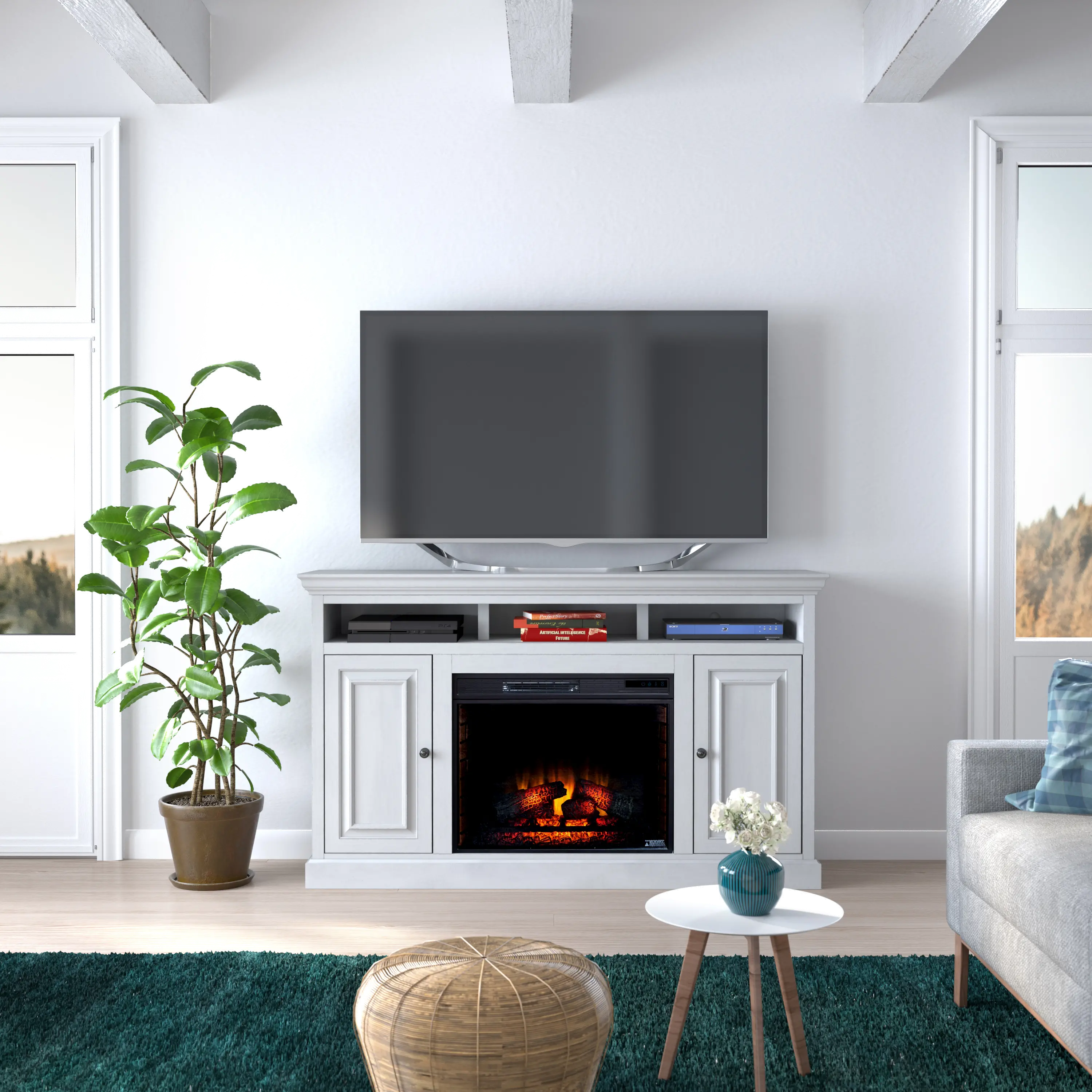 Largo White 67  Fireplace TV Stand-2