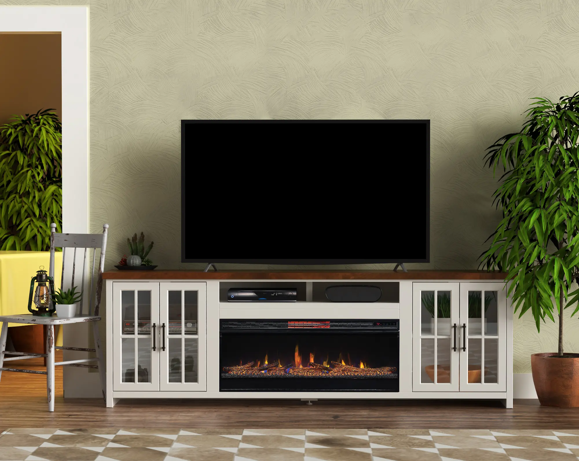 Hampton White 96  Fireplace TV Stand-2
