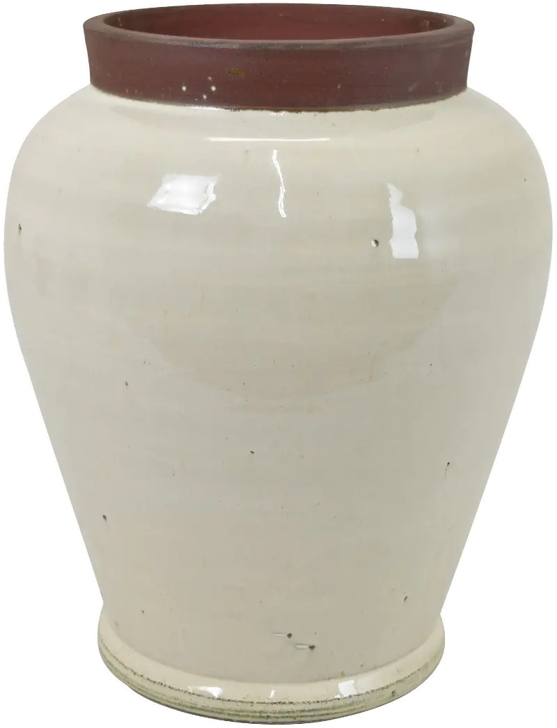 Harris 13 Inch Off White Vase with Stone Colored Lip