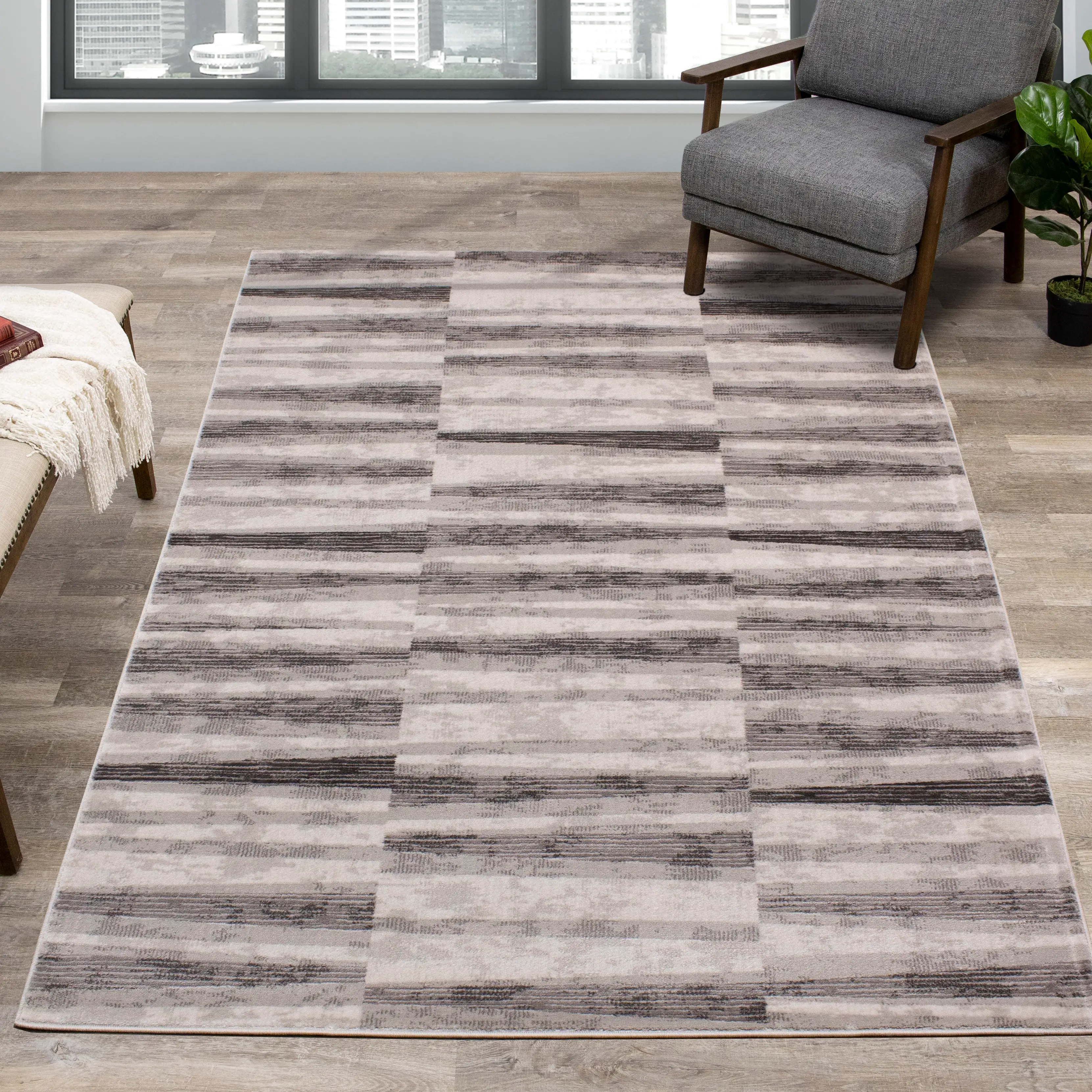 Chorus 5 x 8 Geometric White and Gray Area Rug-3
