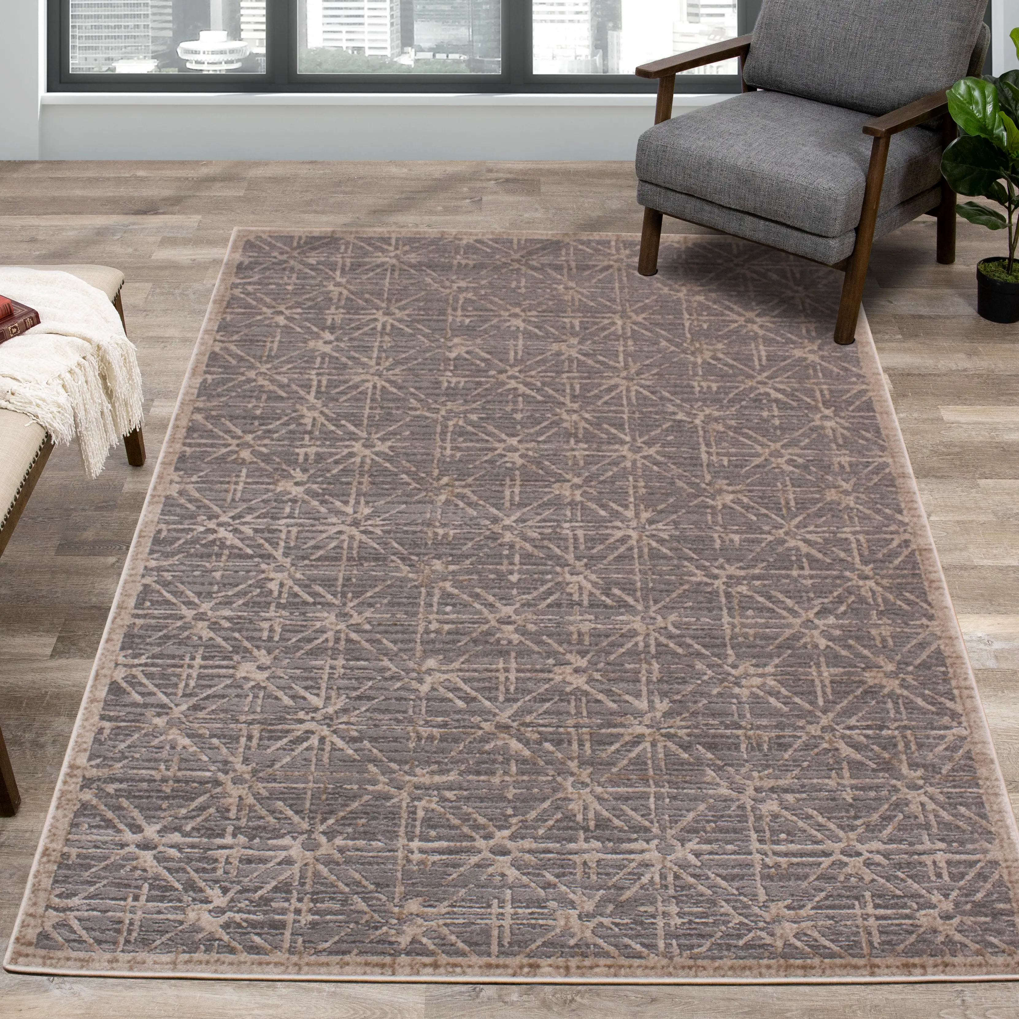 Chorus 8 x 11 Art Deco Gray Beige Area Rug-2