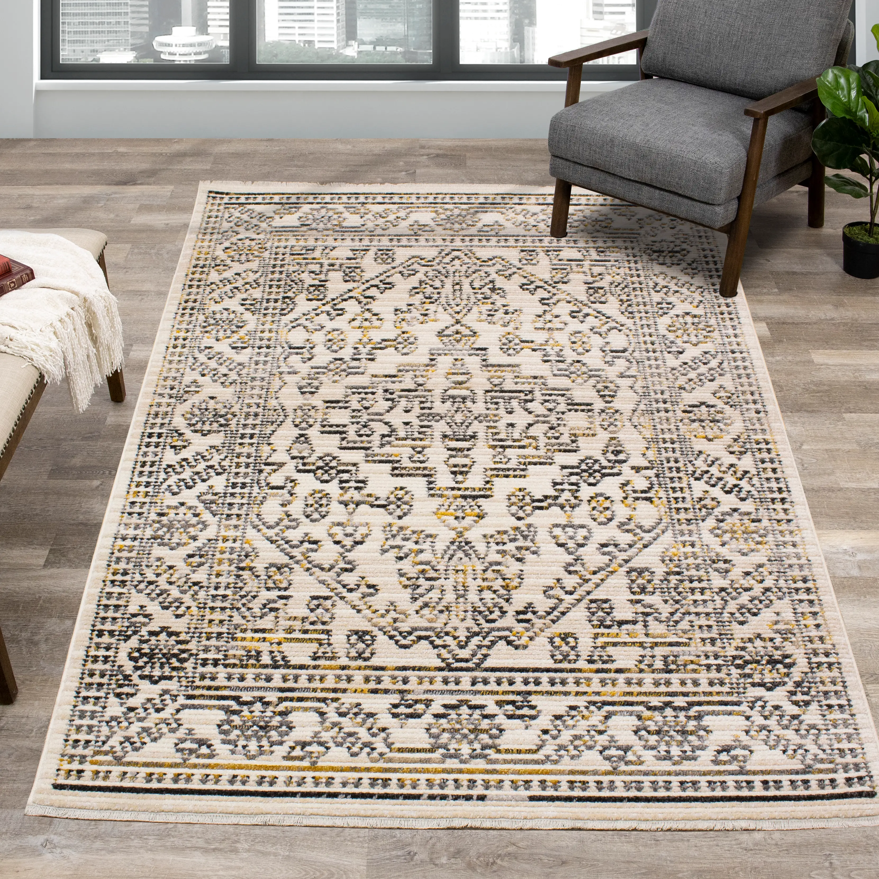 Calabar 5 x 8 Cream Gray Area Rug-1
