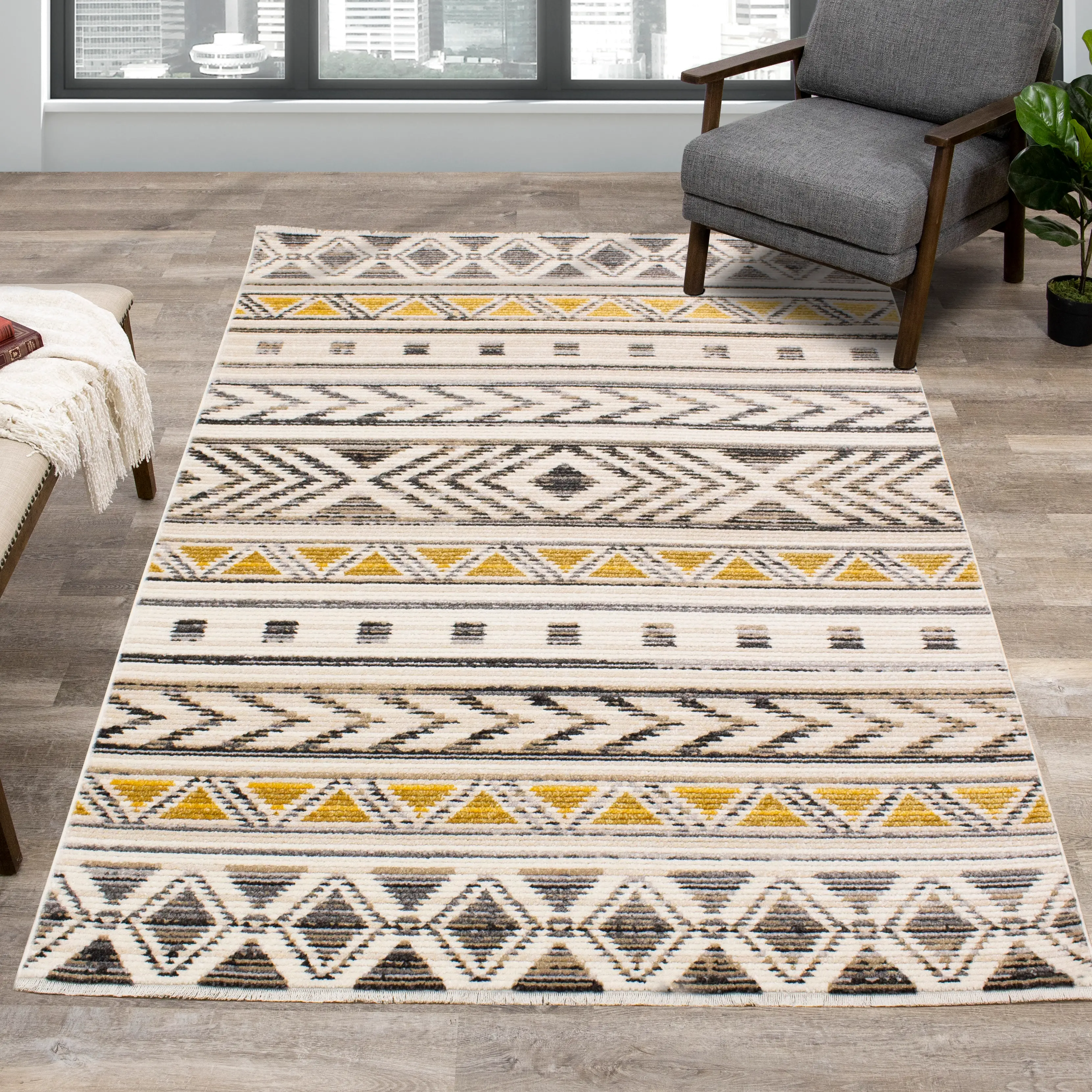 Calabar 8 x 10 Yellow Gray Area Rug-3