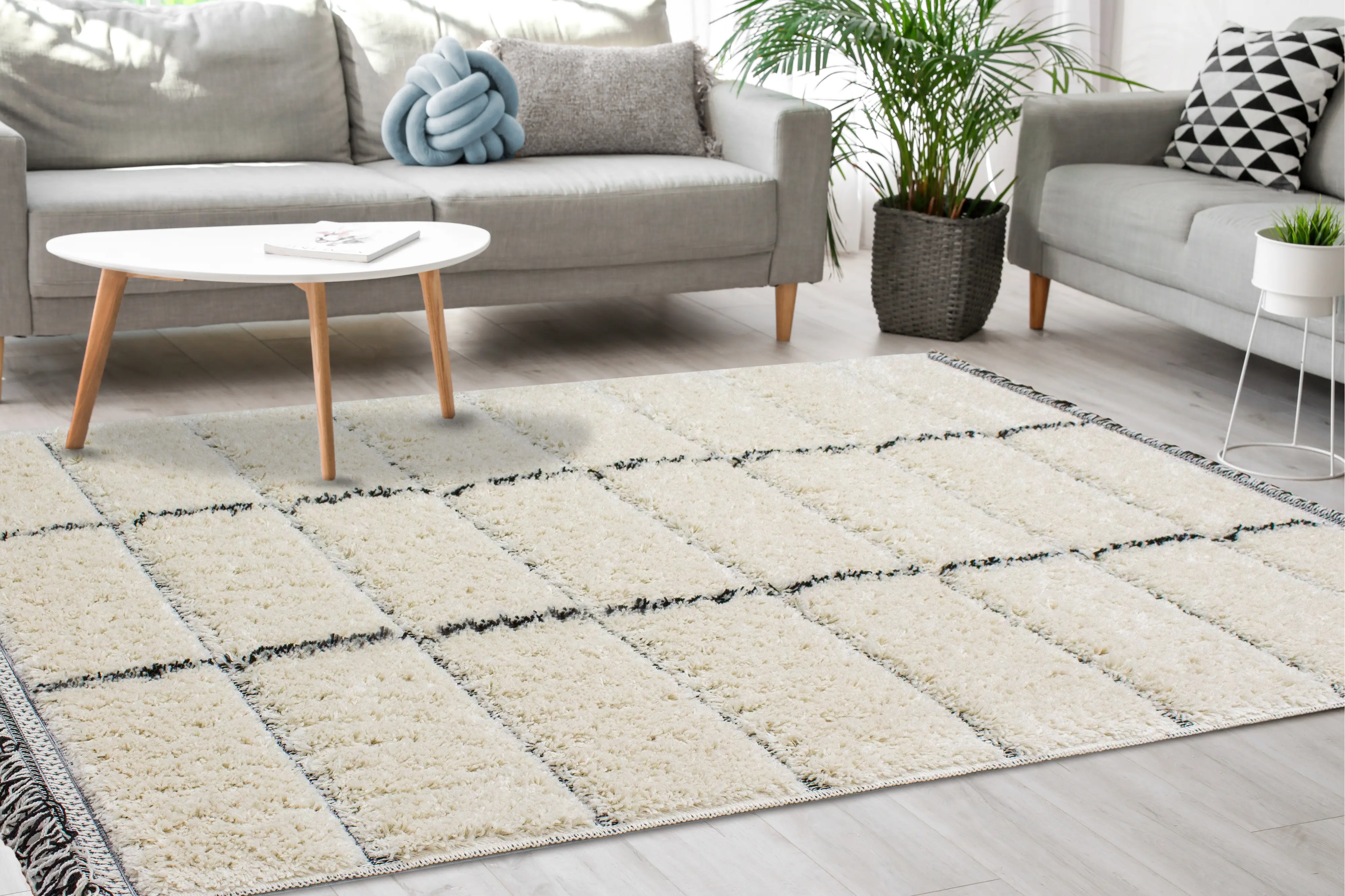 Novato 5 x 8 Contemporary Square Cream Shag Rug-3