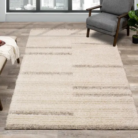 Rondo 5 x 8 Striped Cream Shag Rug-4