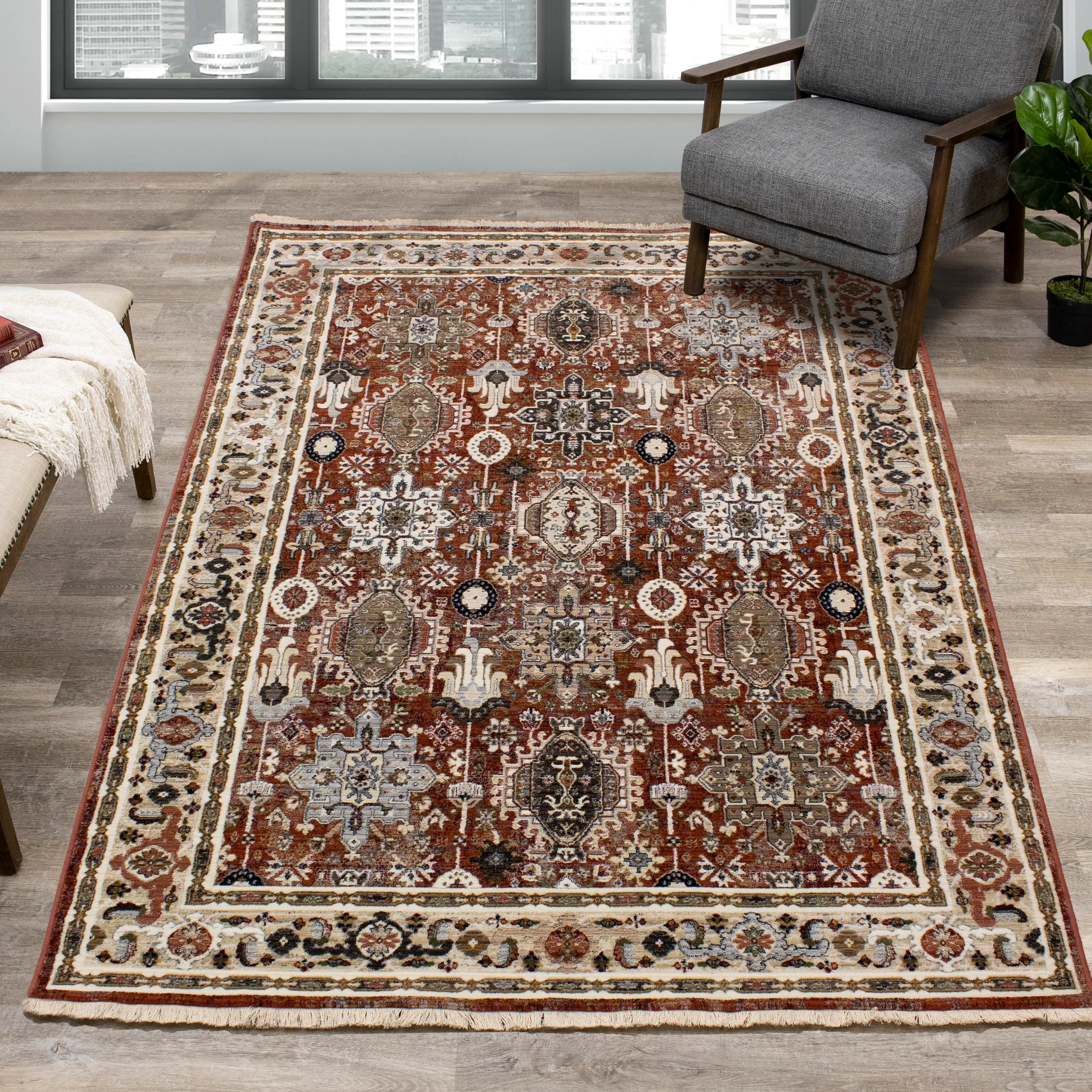 Samira 5 x 8 Orange Multicolor Area Rug-3