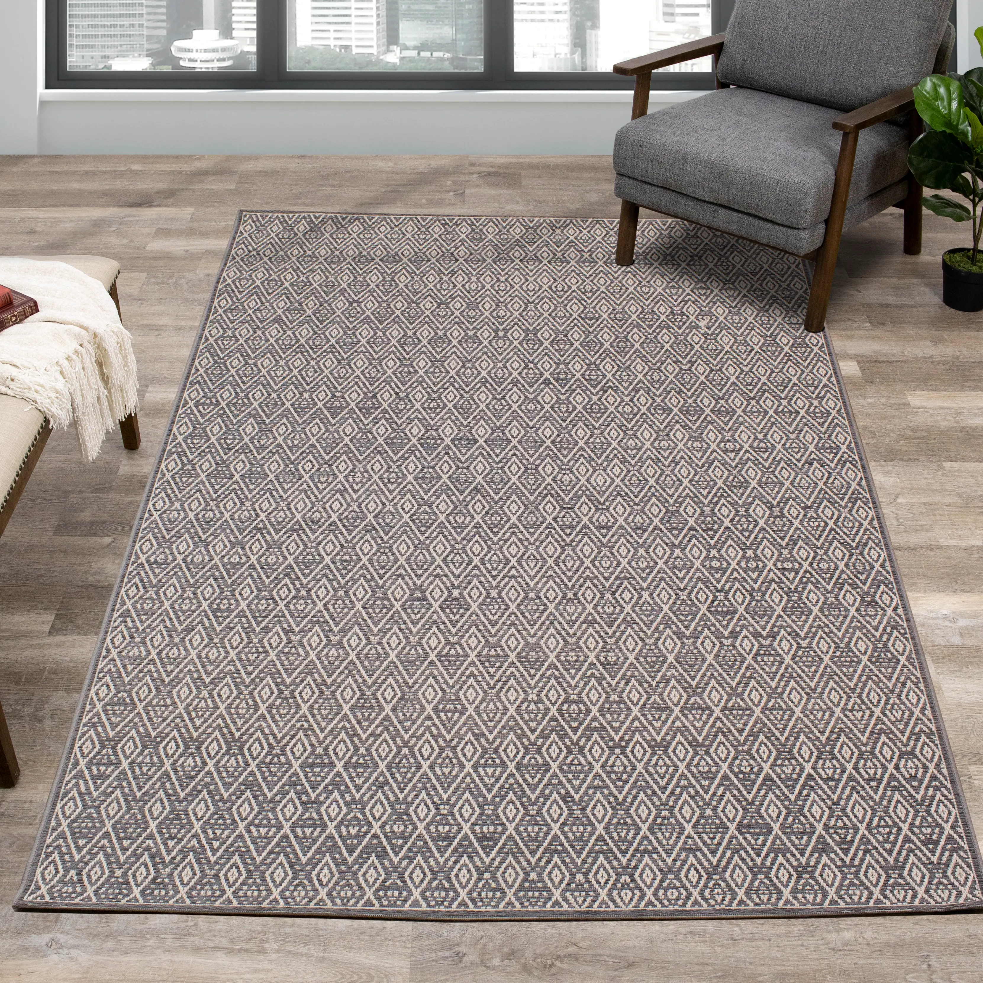 Vista 8 x 11 Diamond Gray Cream Area Rug-2