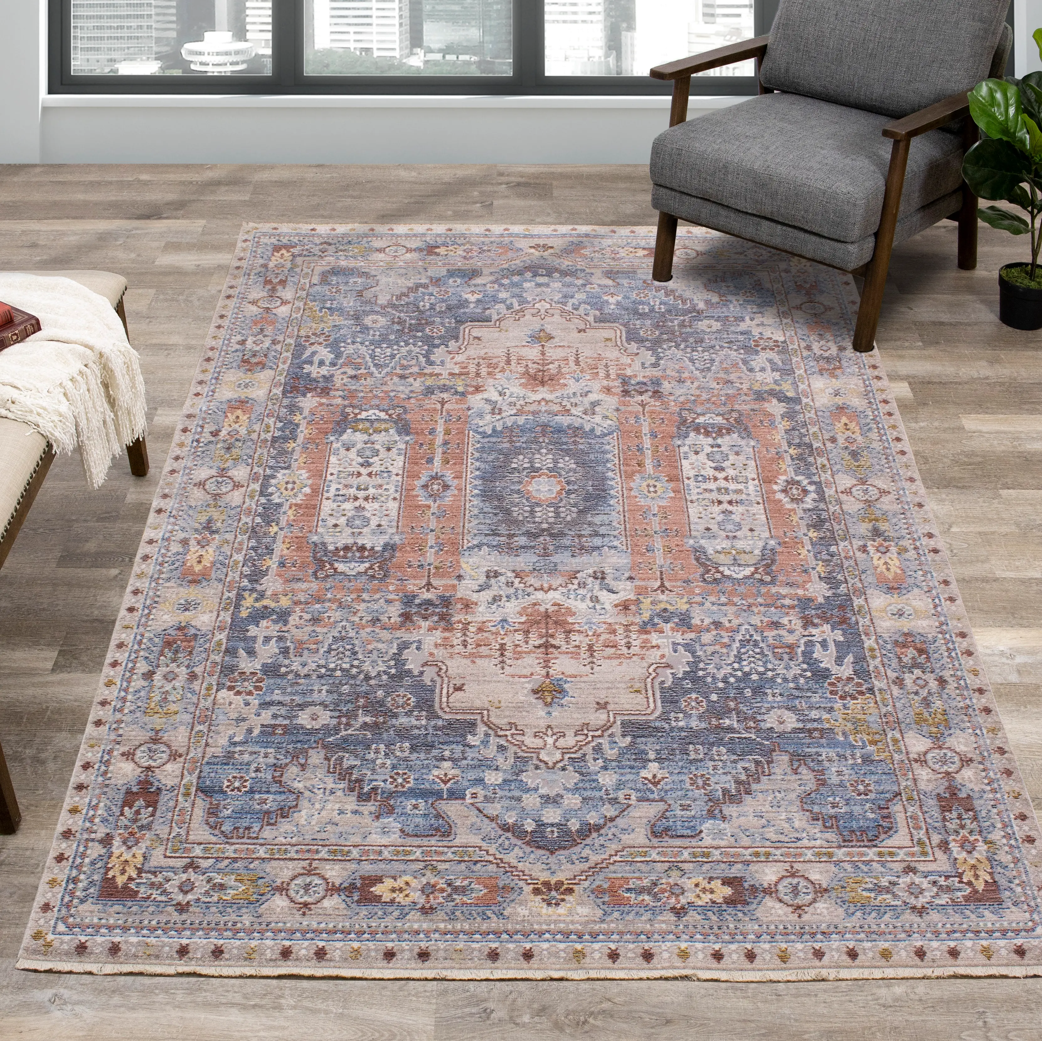 Monaco 8 x 11 Border Gray Blue Area Rug-3