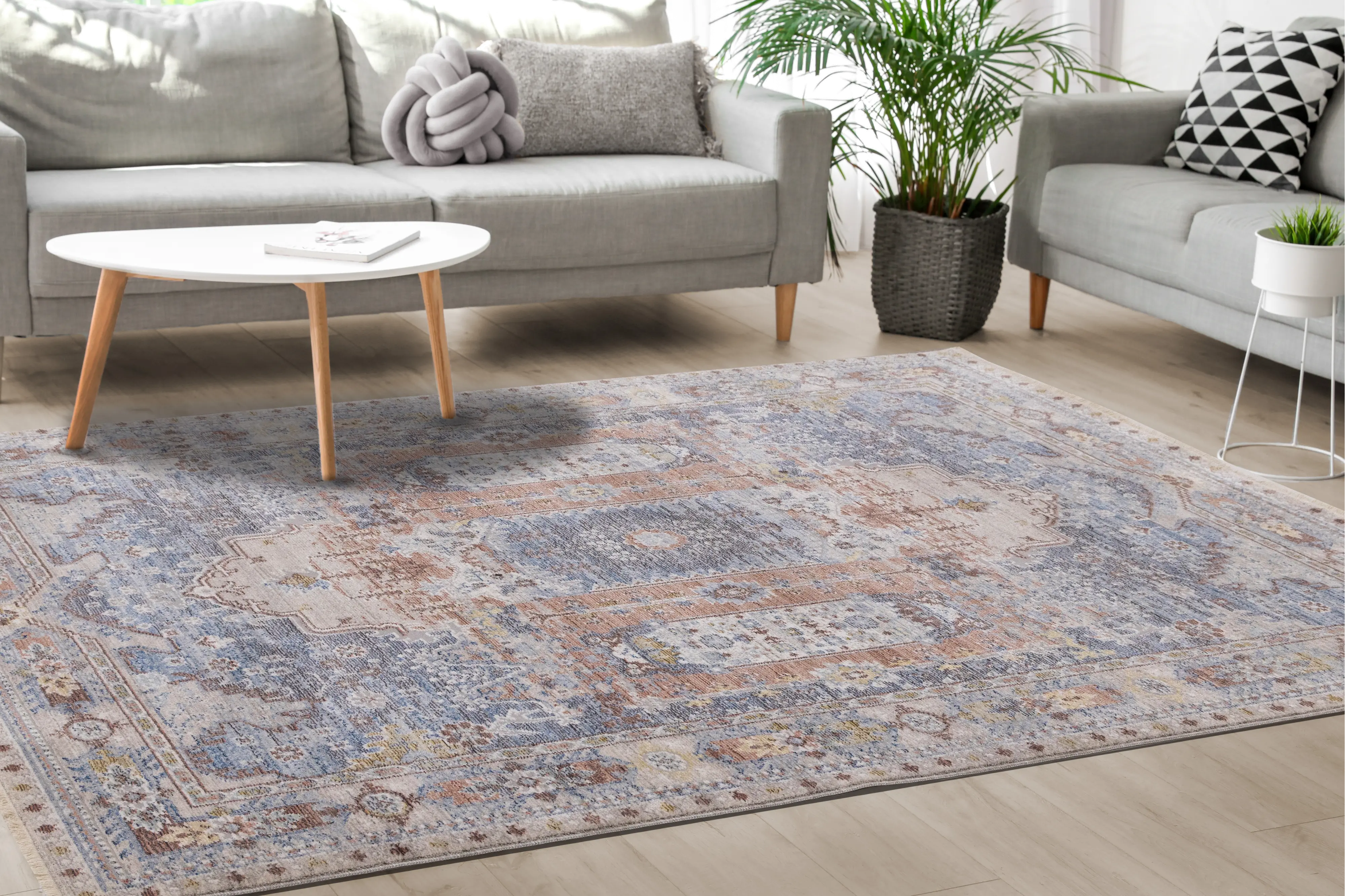 Monaco 8 x 11 Border Gray Blue Area Rug-4