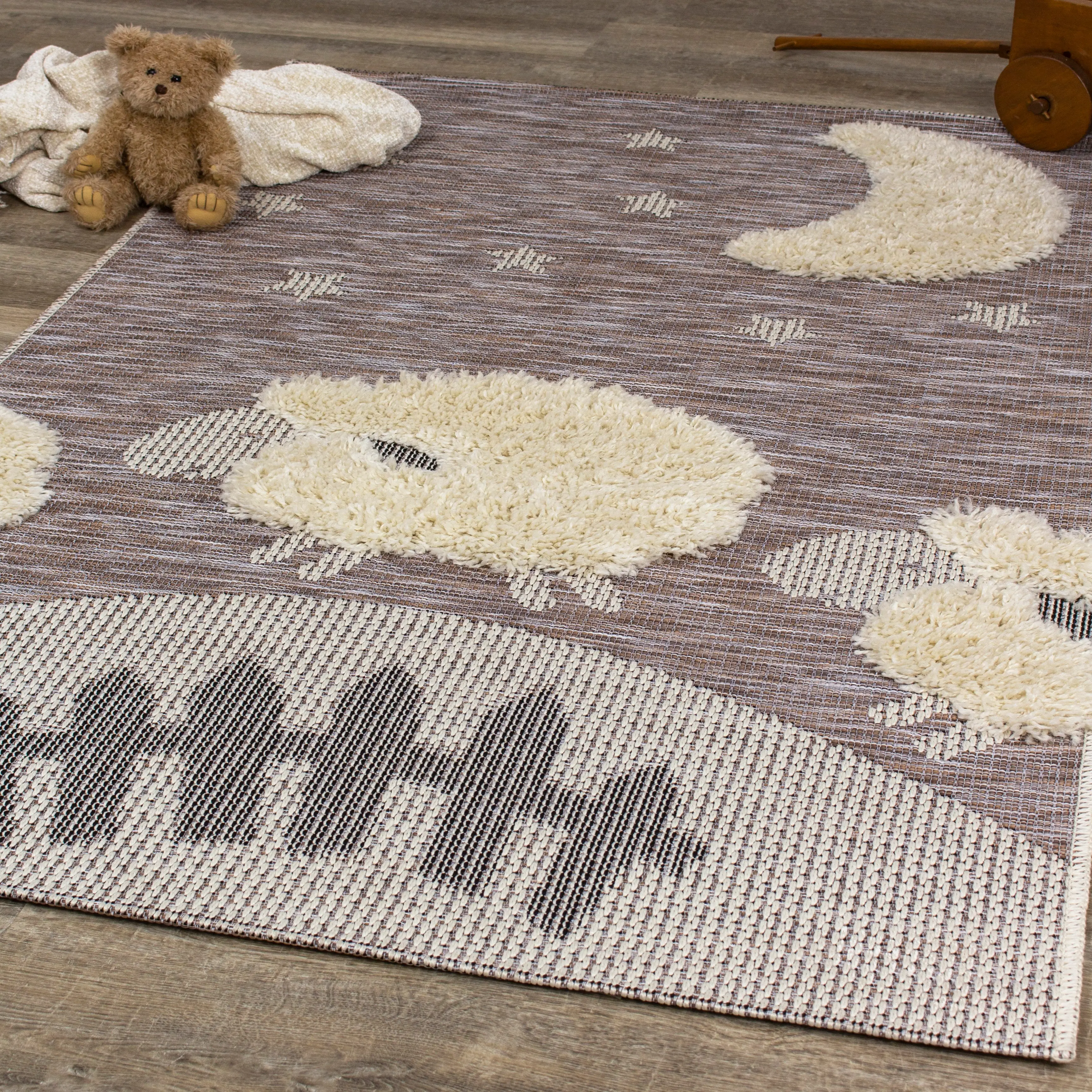 Kids 4 x 6 Counting Sheep Brown Area Rug-2