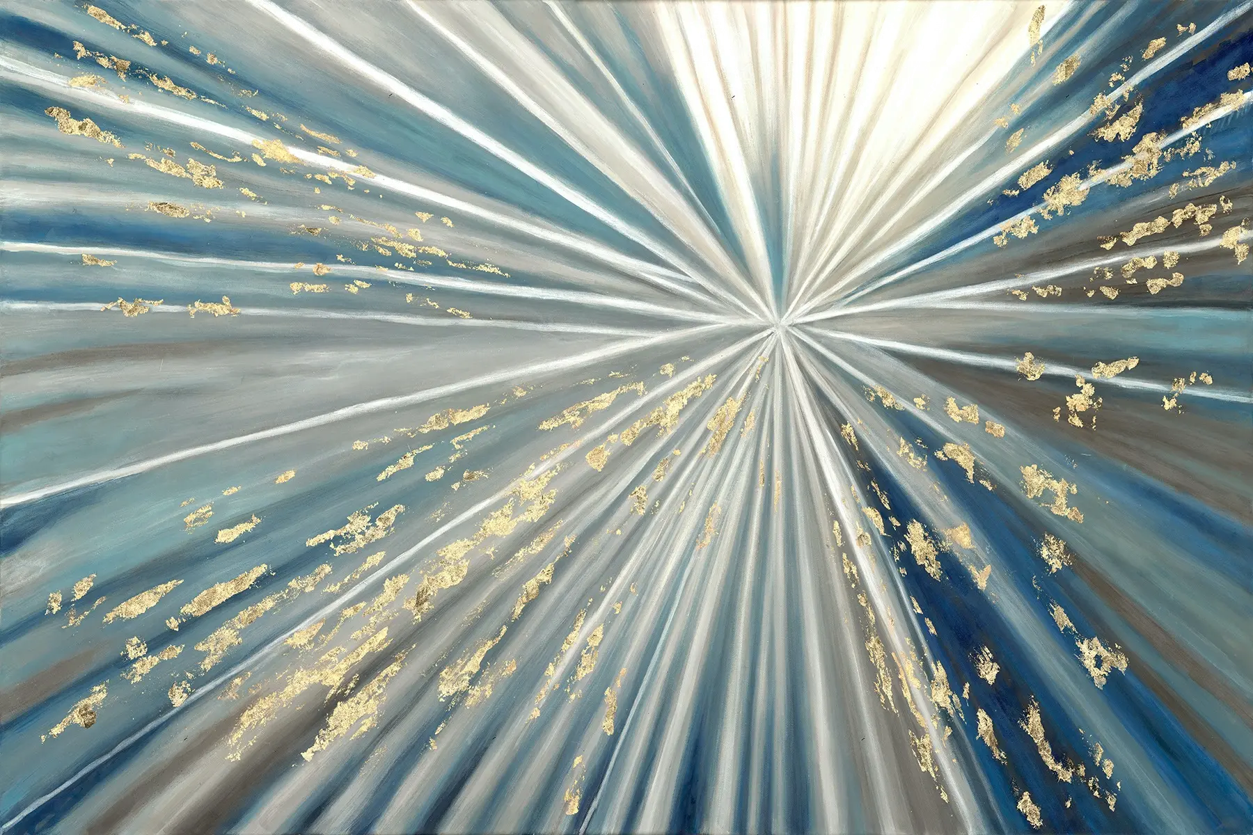 Starburst Blue Gold White Tempered Glass Wall Art-1