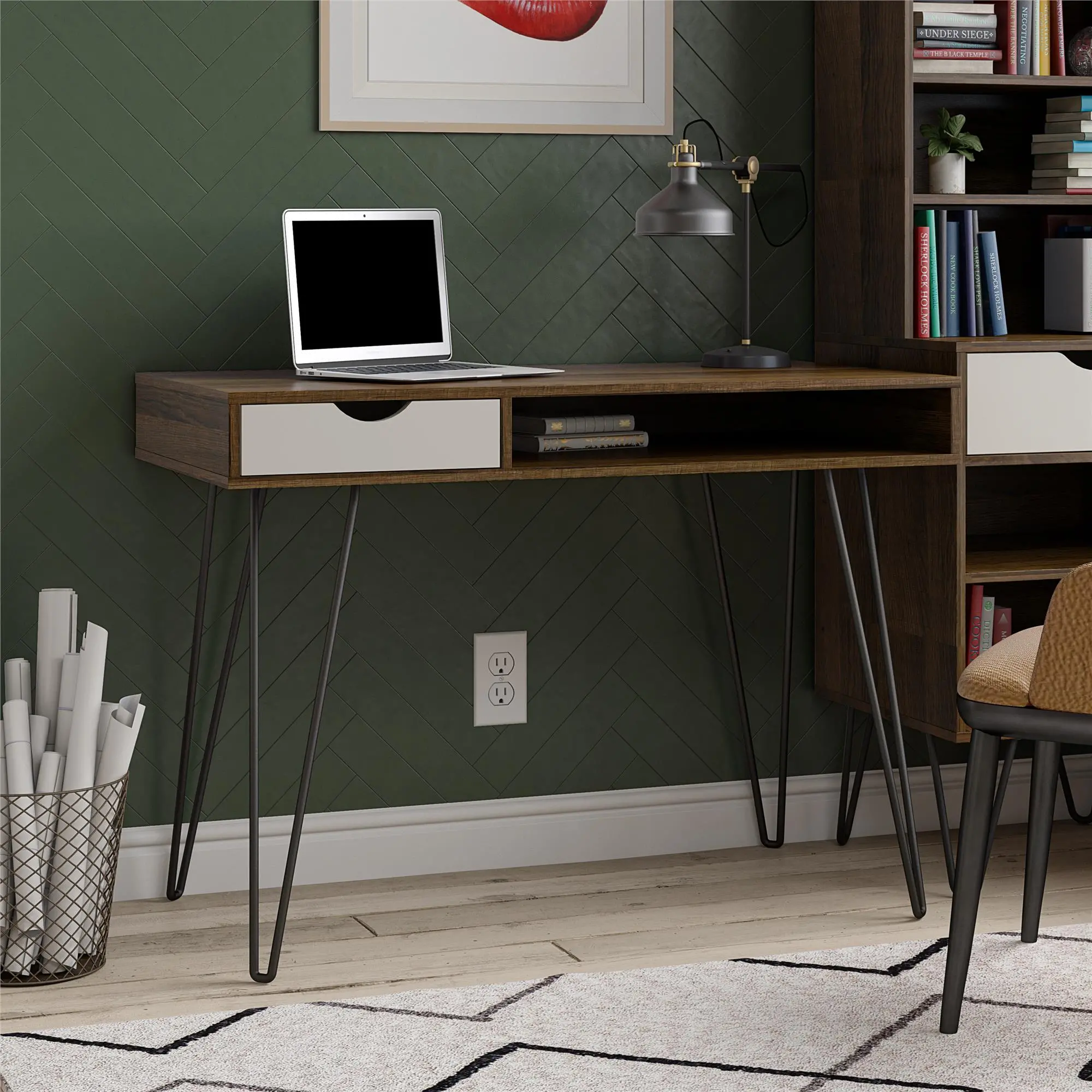 Concord Mid-Century Modern Brown Oak/Gray Computer Desk-2
