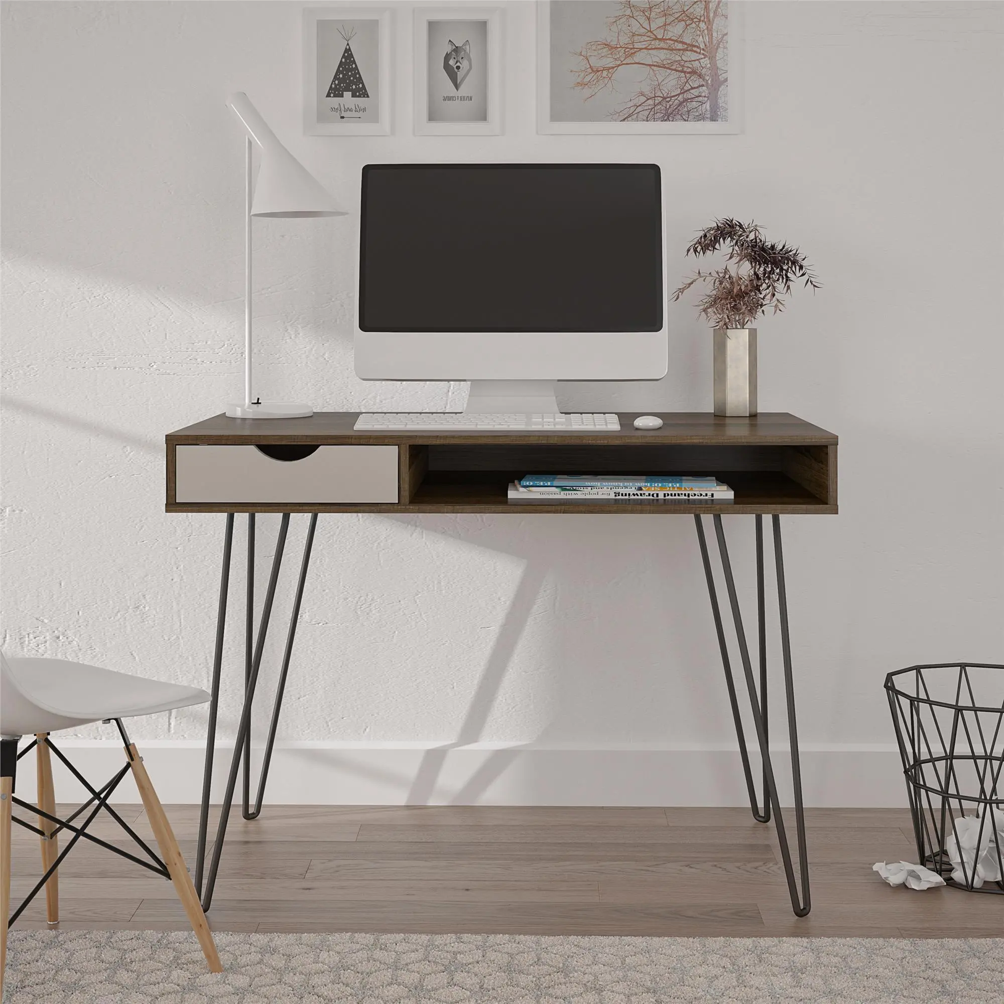 Concord Mid-Century Modern Brown Oak/Gray Computer Desk-3