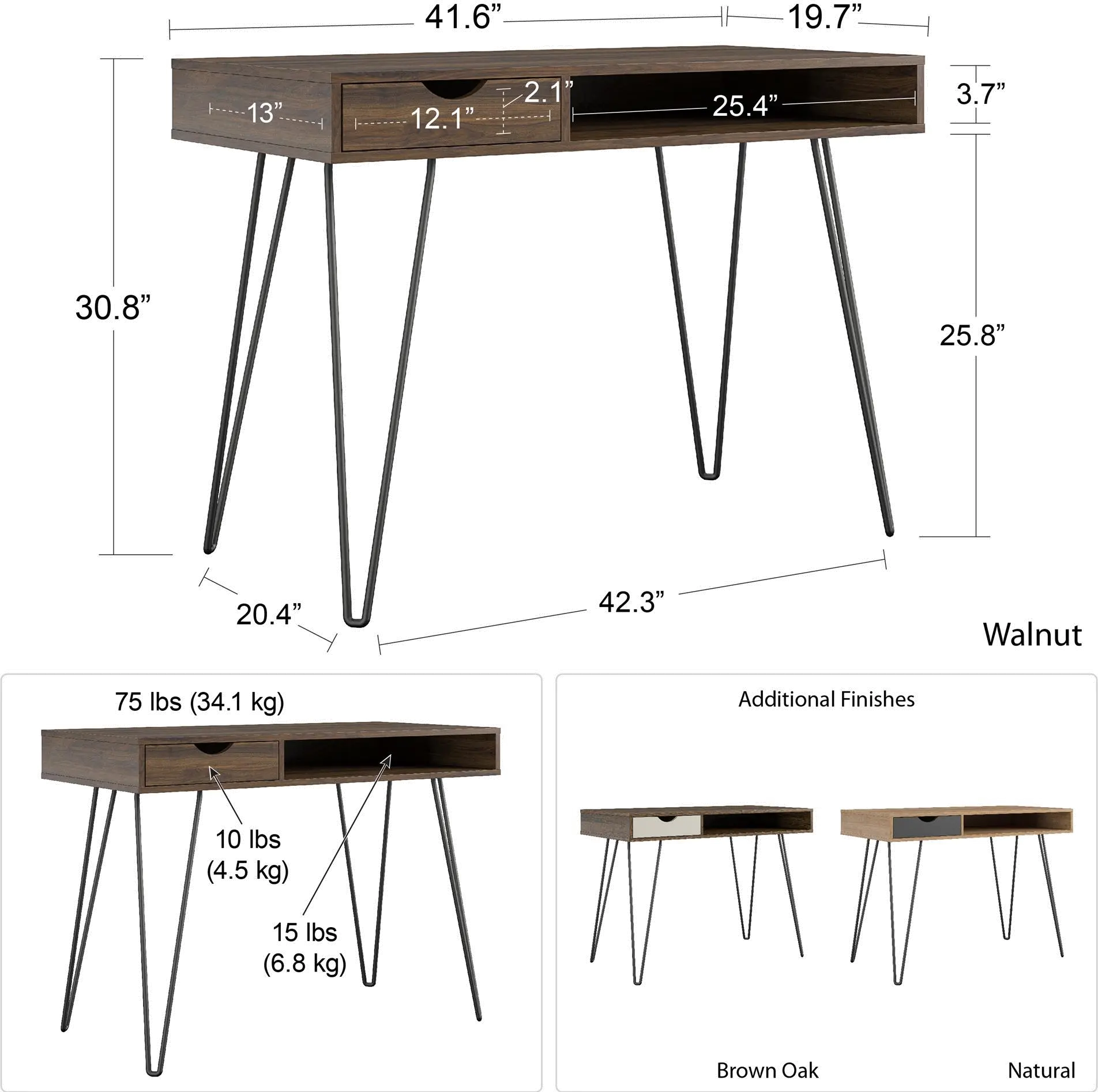 Concord Mid-Century Modern Brown Oak/Gray Computer Desk-8