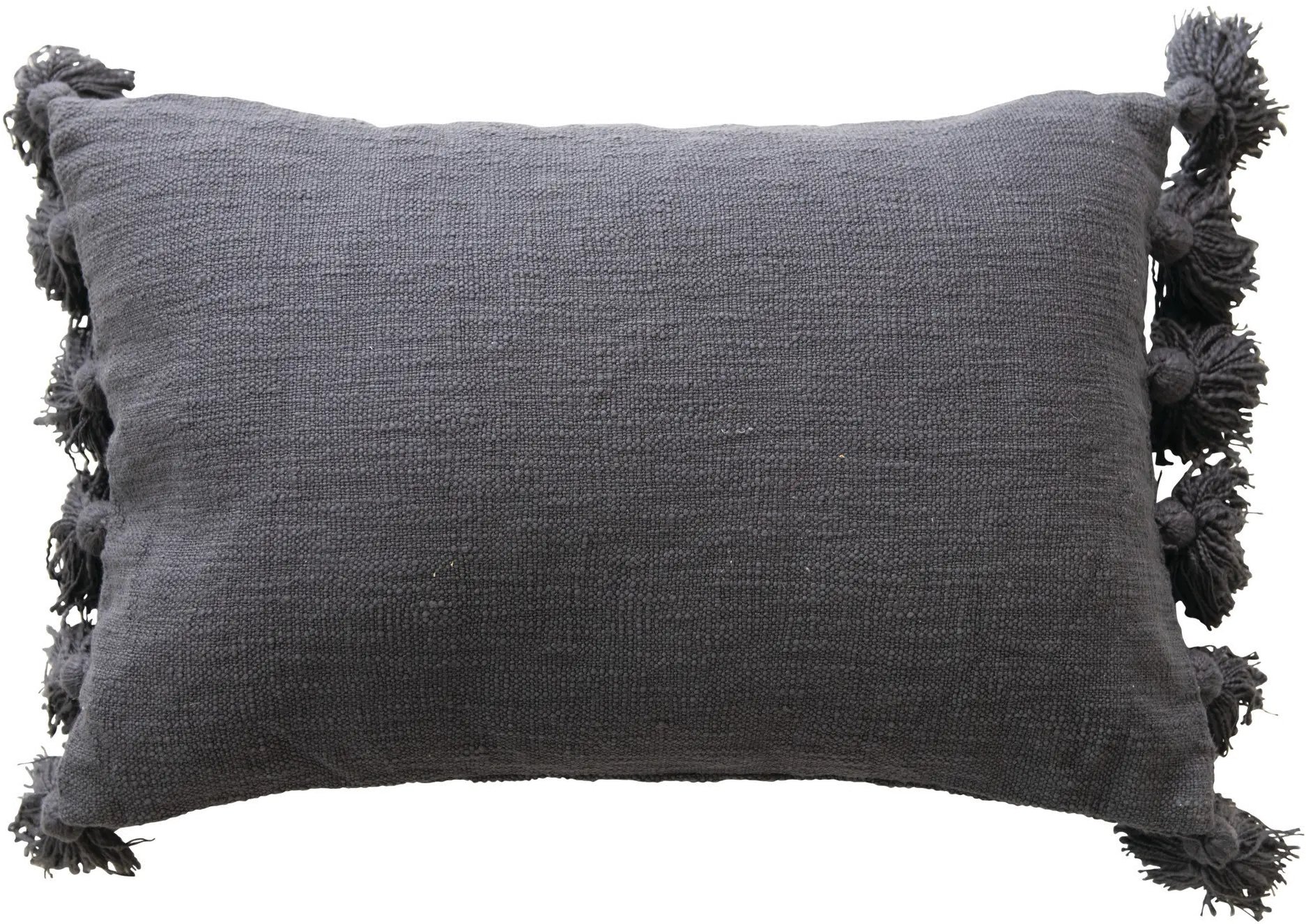 DF3616/LUMBAR-PILLOW Cotton Lumbar Black Pillow With Tassels-1