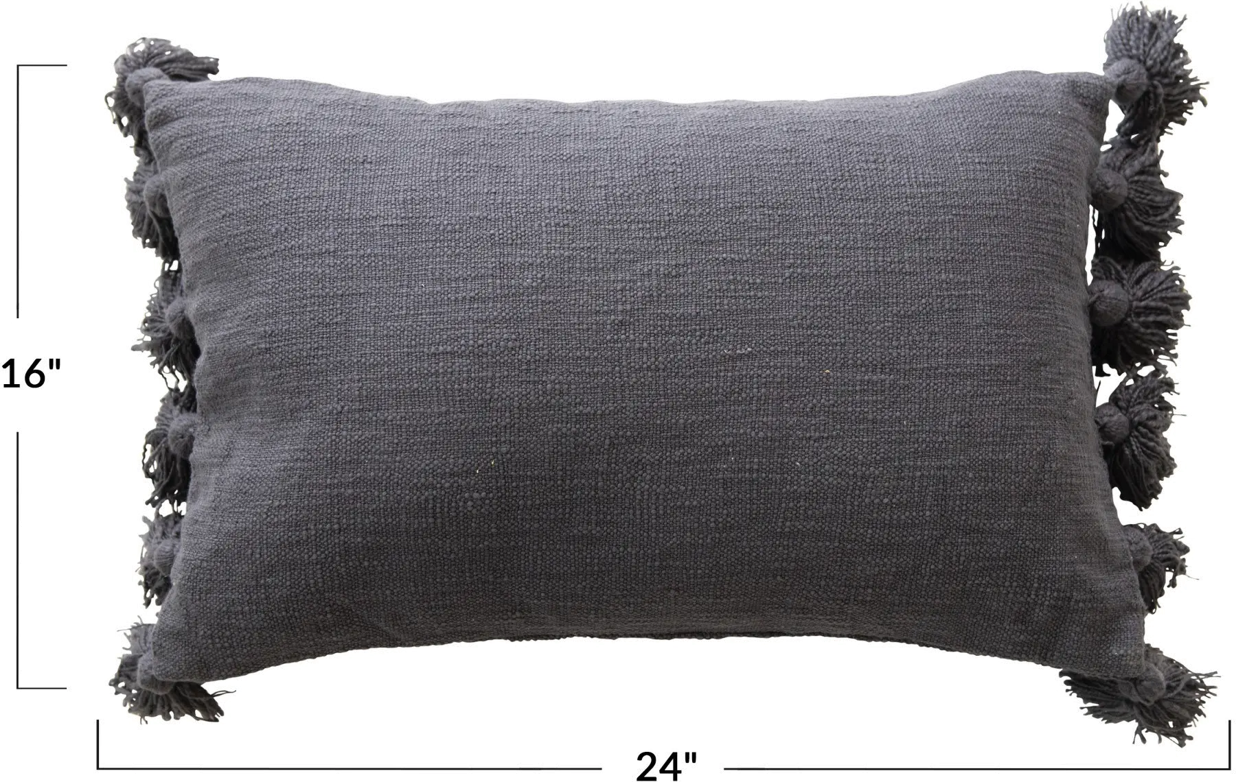 DF3616/LUMBAR-PILLOW Cotton Lumbar Black Pillow With Tassels-2
