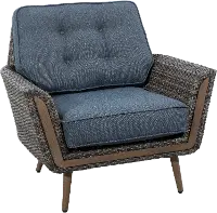 FG-ETNCC Drew & Jonathan Home Eton Navy Linen and Wicker Patio Lounge Chair