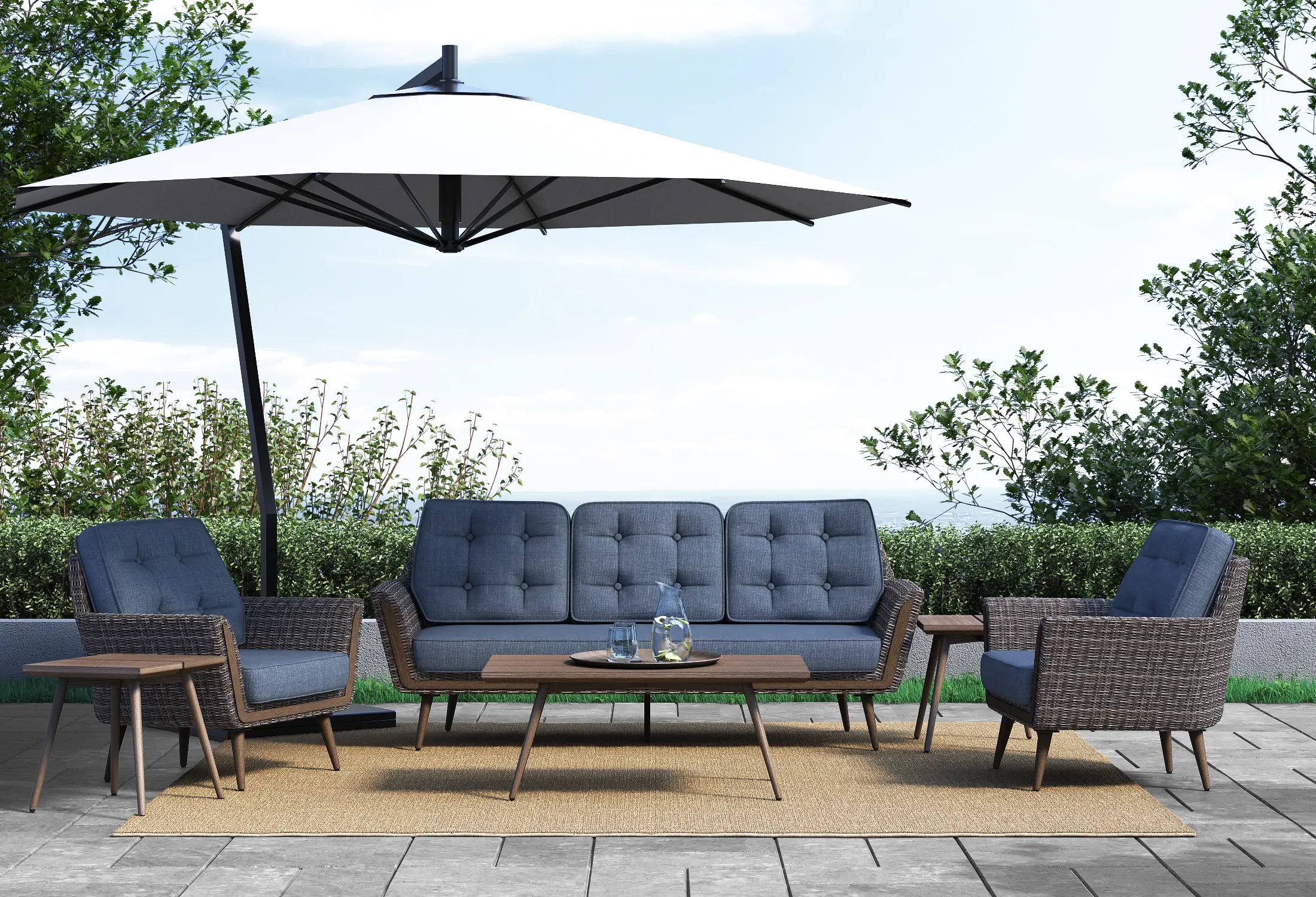 FG-ETNCC Drew & Jonathan Home Eton Navy Linen and Wicker Patio Lounge Chair-2