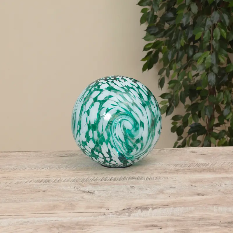 Solar Light Green and White Glass Orb