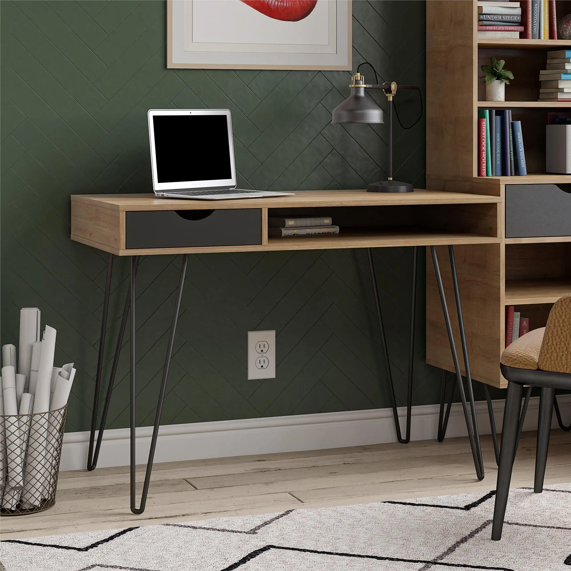 Concord Mid-Century Modern Natural/Black Computer Desk-2