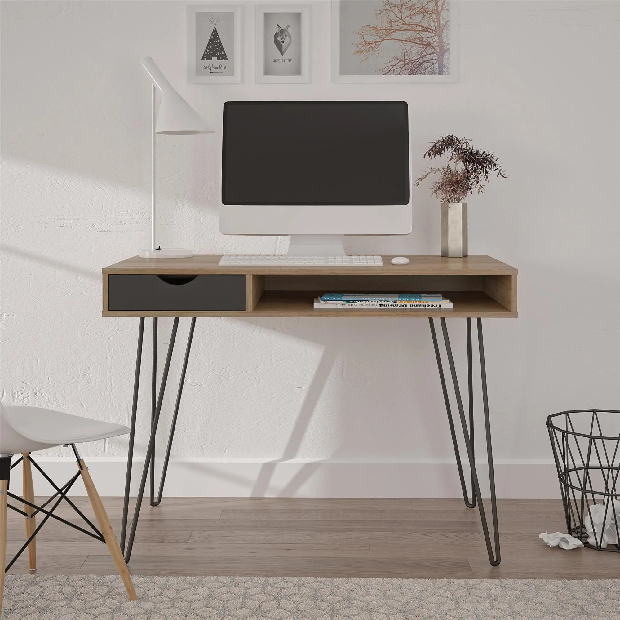 Concord Mid-Century Modern Natural/Black Computer Desk-3