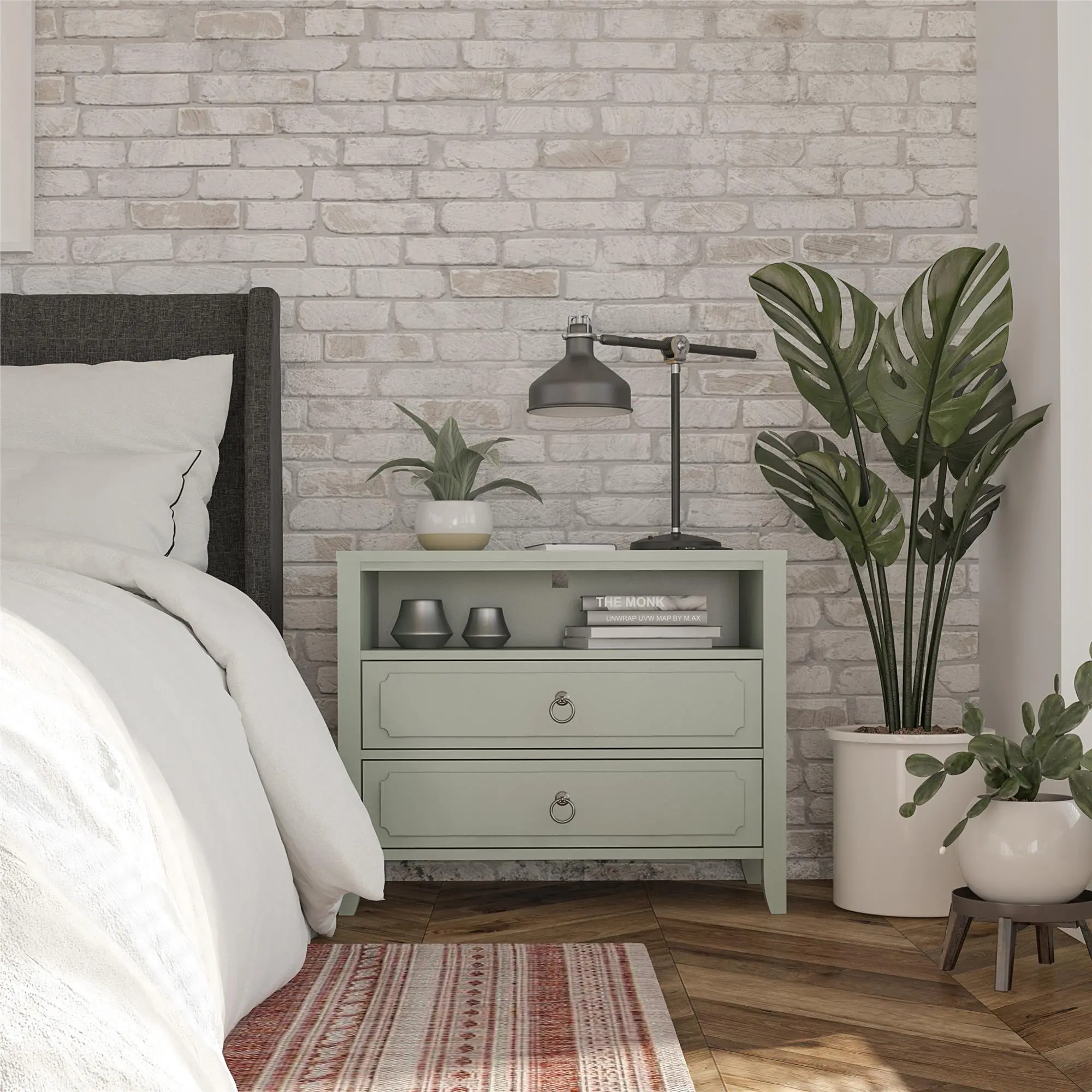 Her Majesty Cottage Pale Green 2-Drawer Nightstand-2