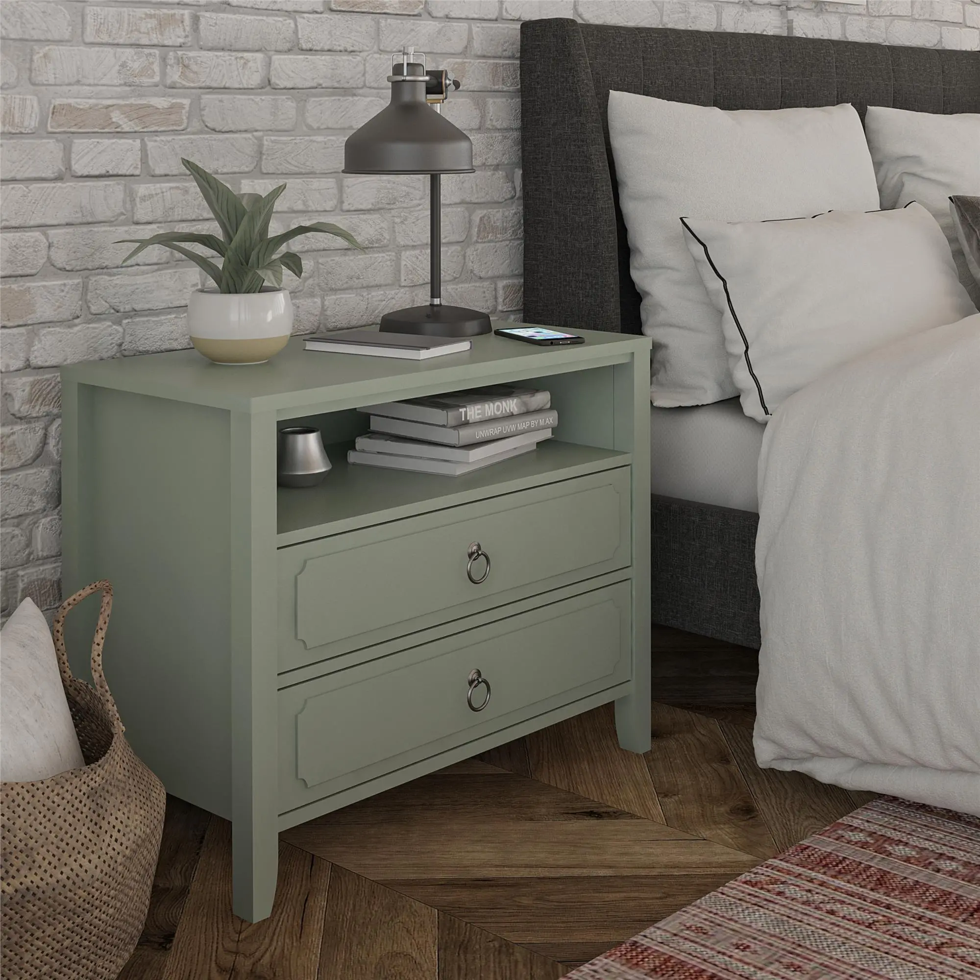 Her Majesty Cottage Pale Green 2-Drawer Nightstand-3