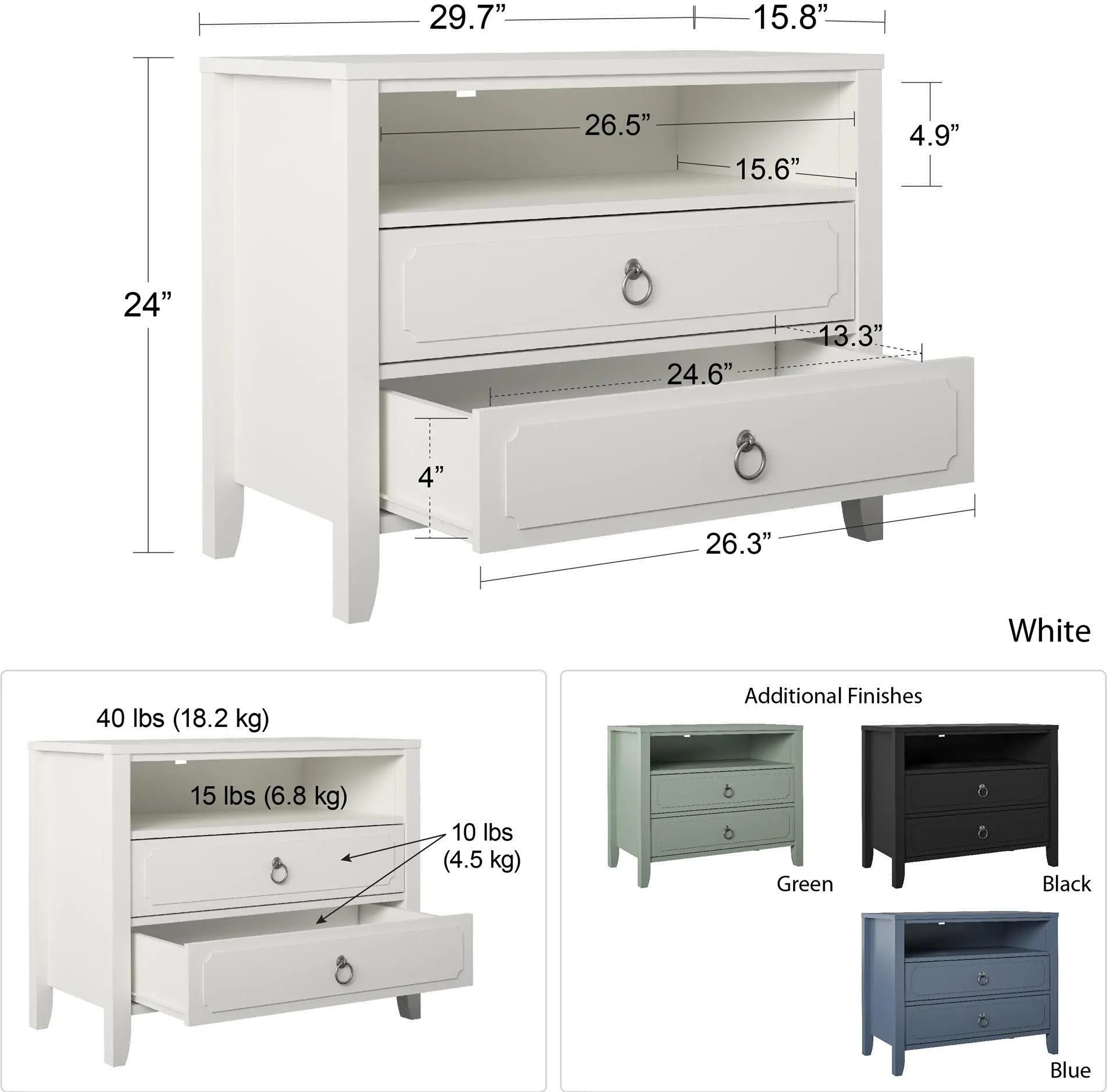 Her Majesty Cottage Pale Green 2-Drawer Nightstand-8