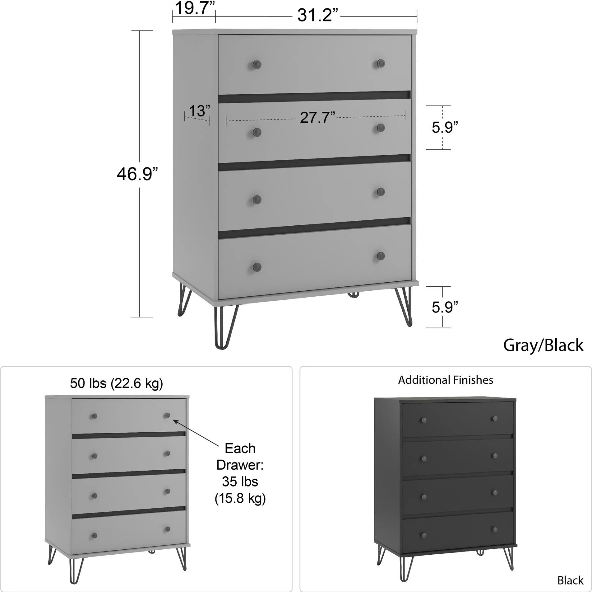 Owen Contemporary Black 4-Drawer Dresser-6
