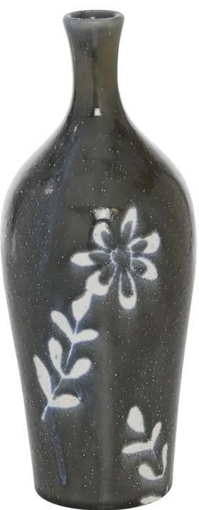 Black Floral 12 Inch Ceramic Vase-1