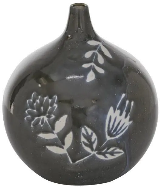 Dark Blue Floral Ceramic Vase-1