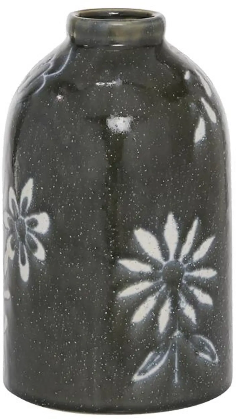 Black Flower 10 Inch Ceramic Vase