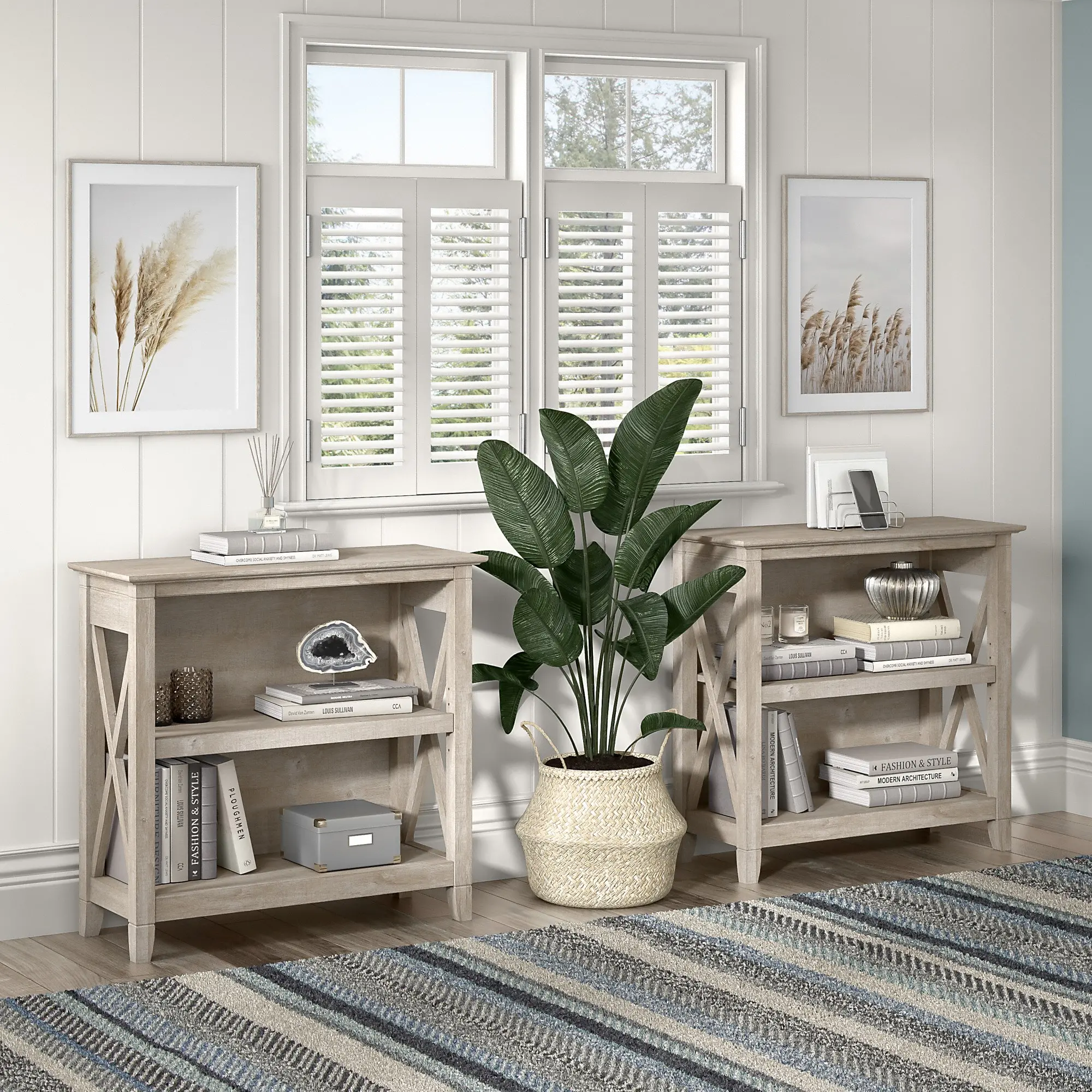 KWB124WG-03 Key West Farmhouse Washed Gray 2-Shelf Bookcase - Bush Furniture-2
