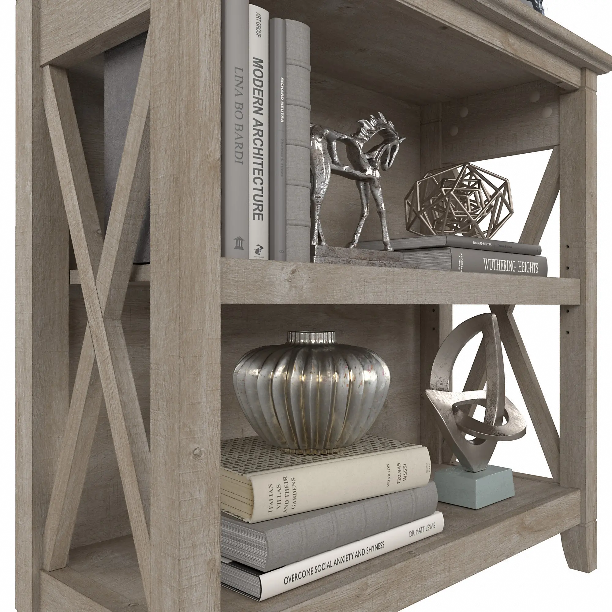 KWB124WG-03 Key West Farmhouse Washed Gray 2-Shelf Bookcase - Bush Furniture-5