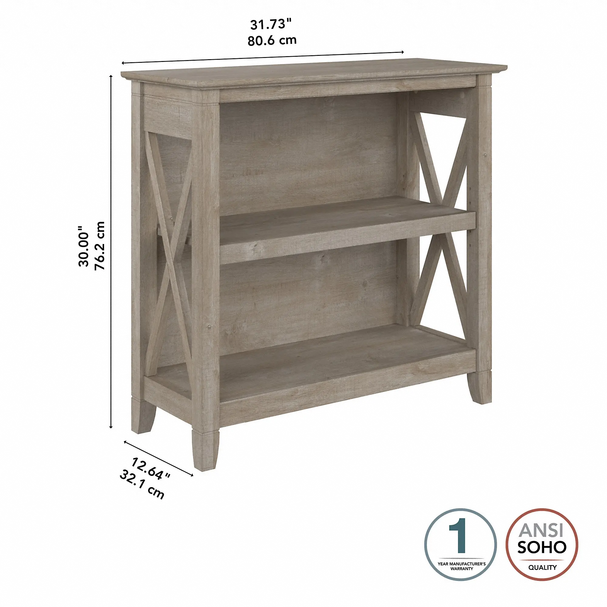 KWB124WG-03 Key West Farmhouse Washed Gray 2-Shelf Bookcase - Bush Furniture-7
