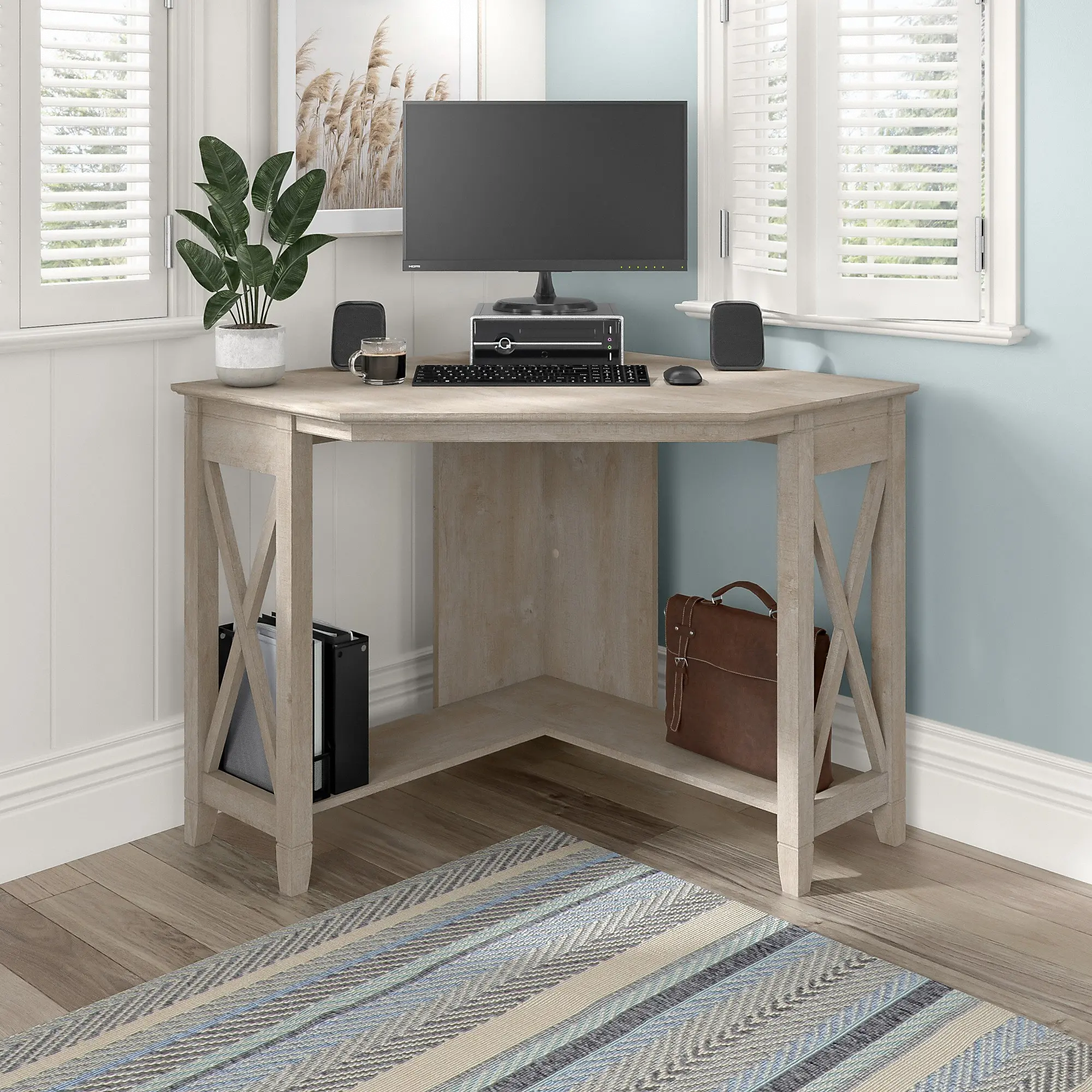 KWD134WG-03 Key West Farmhouse Washed Gray Corner Desk-1