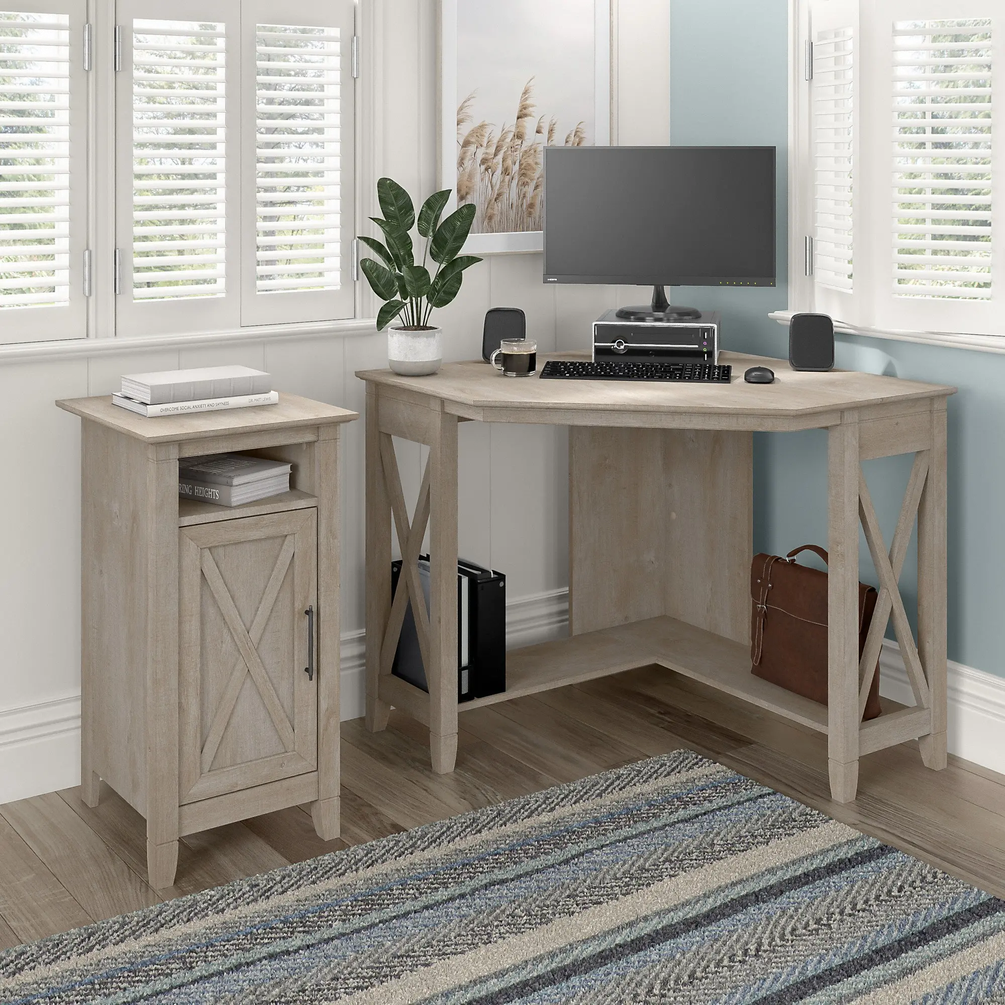 KWD134WG-03 Key West Farmhouse Washed Gray Corner Desk-2
