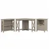 KWS050WG Key West Farmhouse Washed Gray Corner Desk with 2-Shelf Bookcase, and File Cabinet